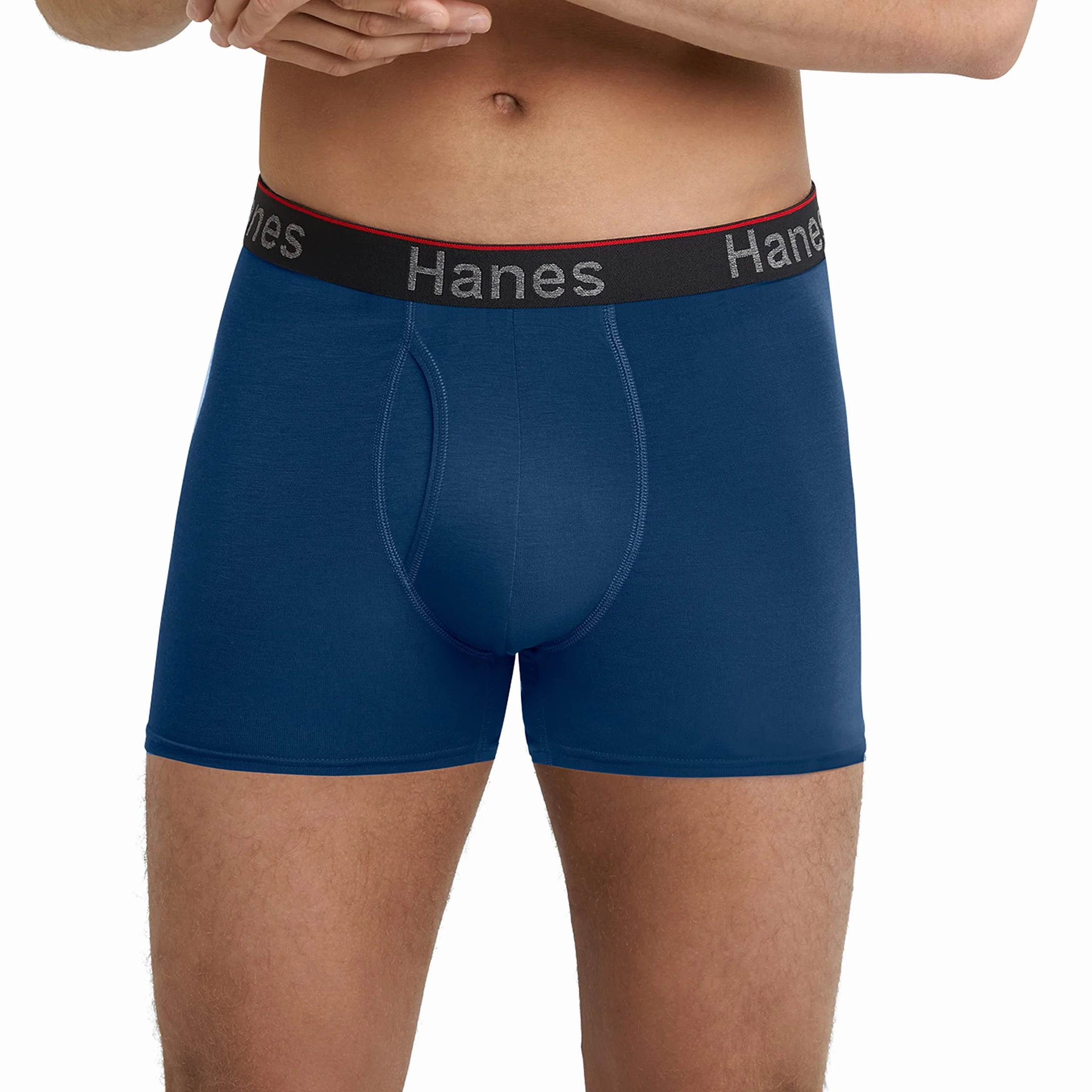 Hanes Men's Moisture-Wicking Anti-Chafing Boxer Briefs, 3-Pack in Black/Blue/Olive, X-Large