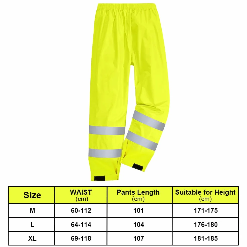 AUYAO Spodnie o wysokiej widoczności, dwuwarstwowe spodnie przeciwdeszczowe Hi-Vis, odblaskowe i wodoodporne spodnie przeciwdeszczowe, męskie i damskie spodnie robocze na zewnątrz