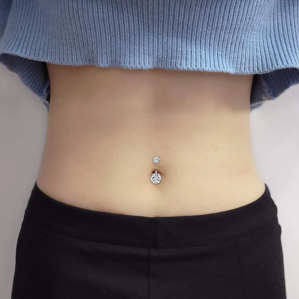 VCMART Zestaw 4 szt. kolczyków do pępka, 6/8/10/12 mm, zestaw pierścionków do pępka, stal nierdzewna, 14 G, biżuteria do piercingu CZ