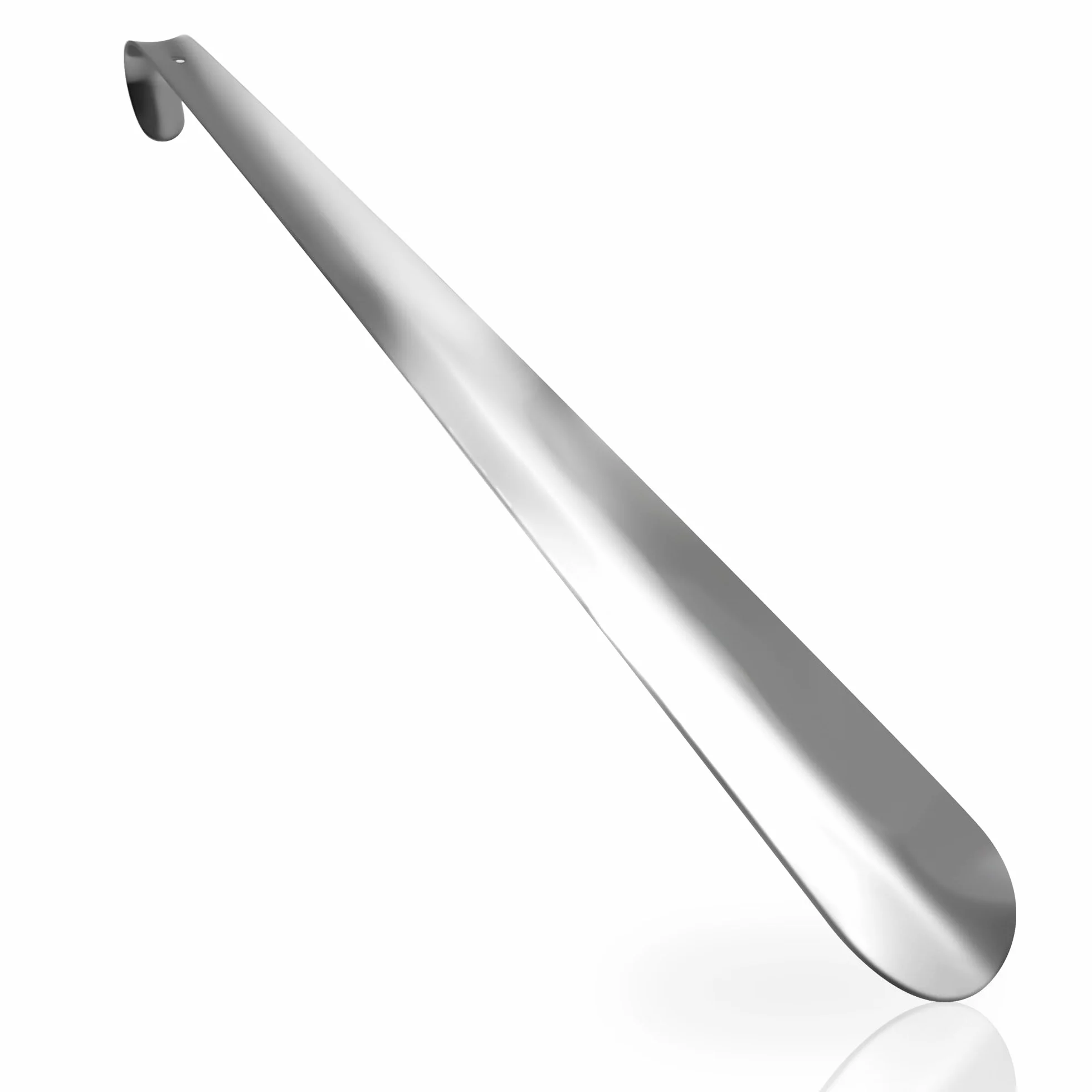 laeeyin Łyżka do butów, metalowa, długa, 42 cm, z metalowym otworem do zawieszenia, ergonomiczny kształt, dla mężczyzn, kobiet, dzieci, seniorów, srebrna