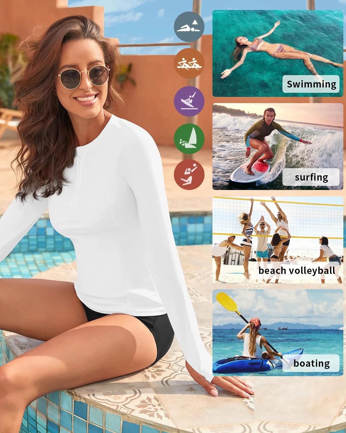 WOWENY Rashguard damska koszula ochronna UV z długim rękawem UPF 50+ koszula do pływania na wodę, plażę, surfing, pływanie, szybkoschnąca