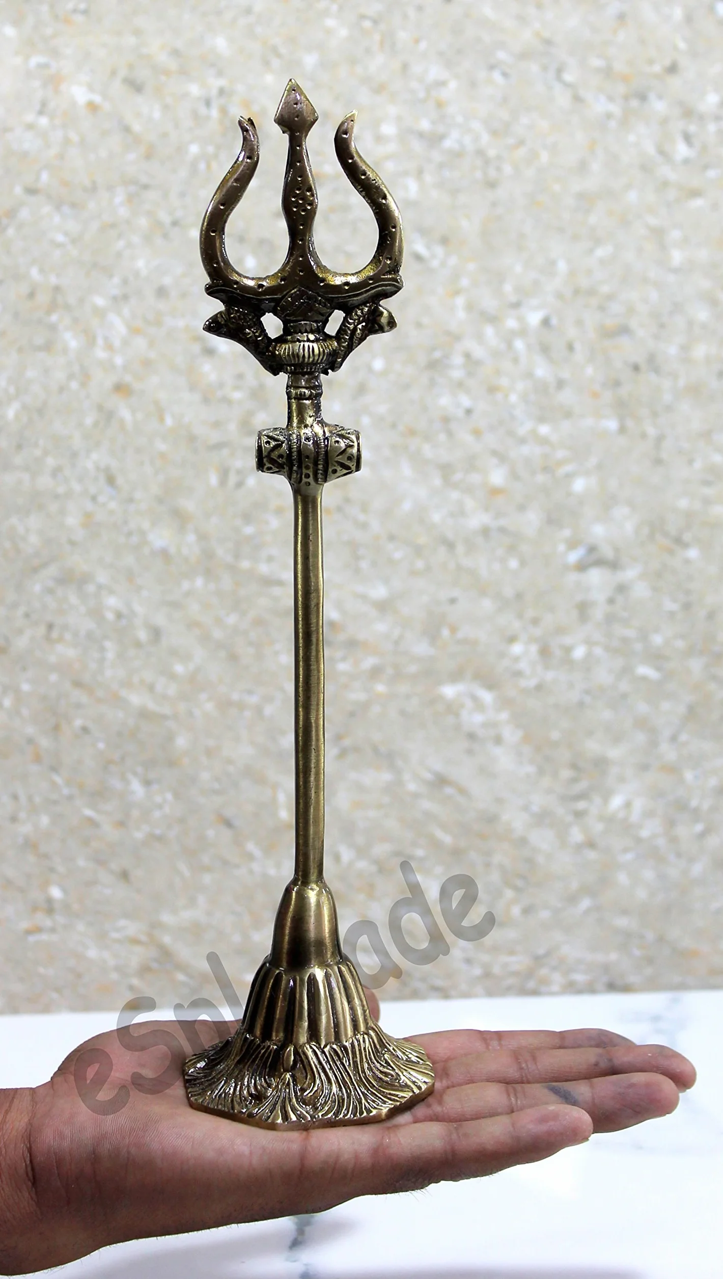 ESPLANADE Mosiężny trójząb Shiva Shiv Bholenath Trishul z Damru - 28 cm