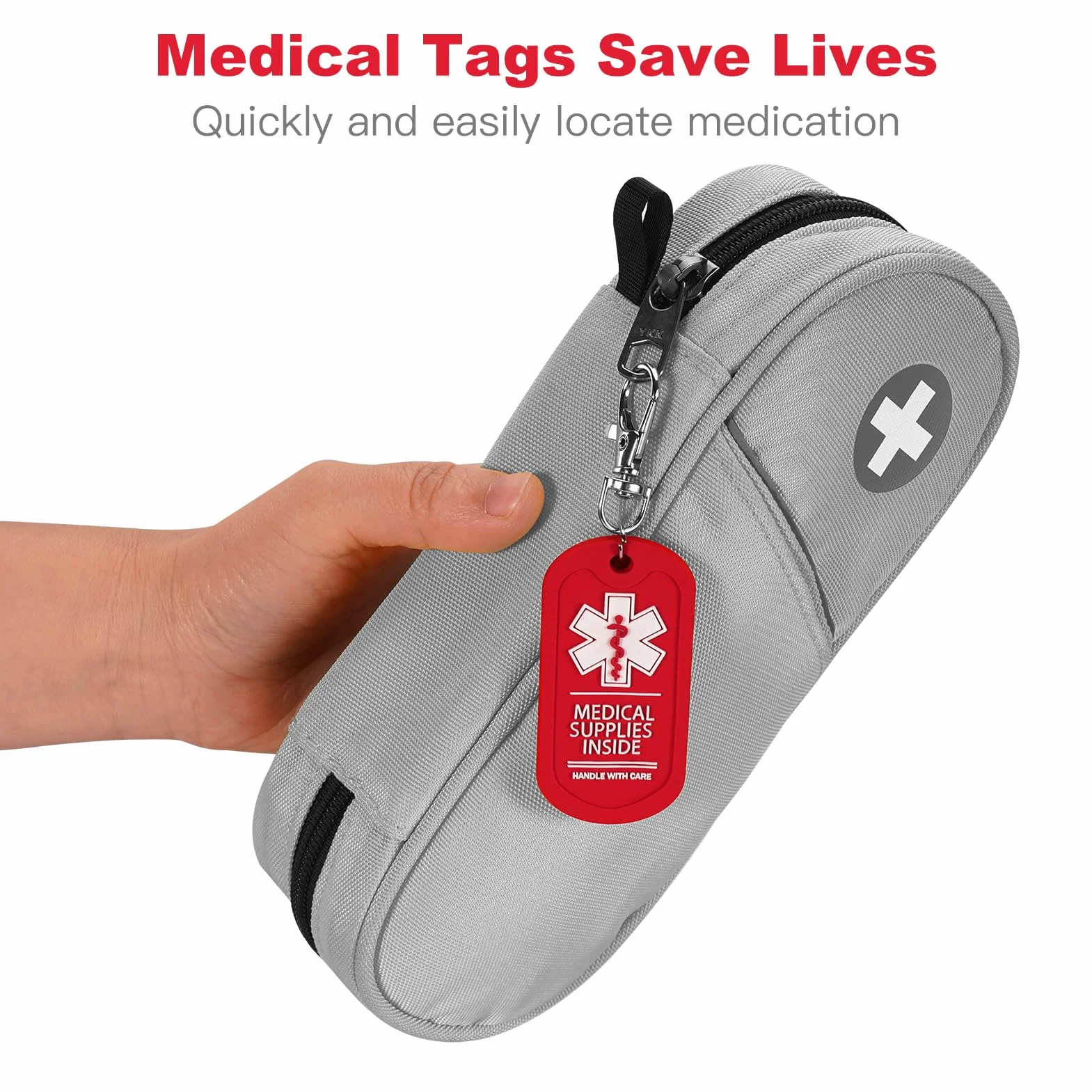 MEDMAX 2-pak artykułów medycznych wewnątrz etykiety, uchwyt z pielęgnacją toreb lub bagażu zawierających urządzenia medyczne, łatwe do wykrycia, dwustronne etykiety do torby z zamkiem błyskawicznym