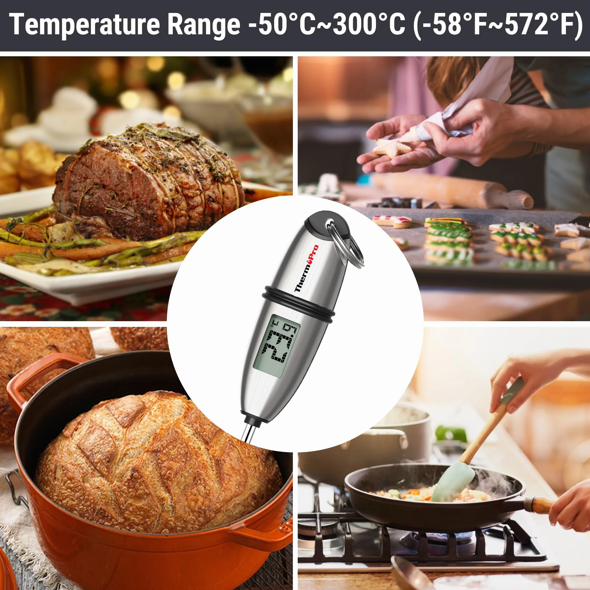 ThermoPro TP02S cyfrowy termometr do pieczenia, termometr do mięsa, uniwersalny termometr do gotowania, termometr kuchenny, termometr do grilla z długą sondą, do pieczenia, gotowania, grillowania