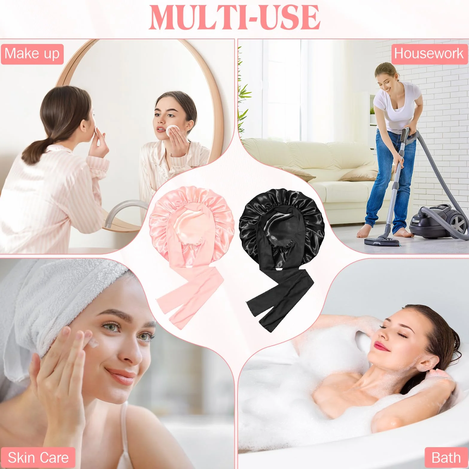 Zorplex 2 Sztuki Satynowych Czapek do Spania, Regulowany Miękki Bonnet z Gumką, Oddychający Jedwabny Czepek Nocny do Długich i Krótkich Włosów, Unisex, Dla Kobiet i Mężczyzn