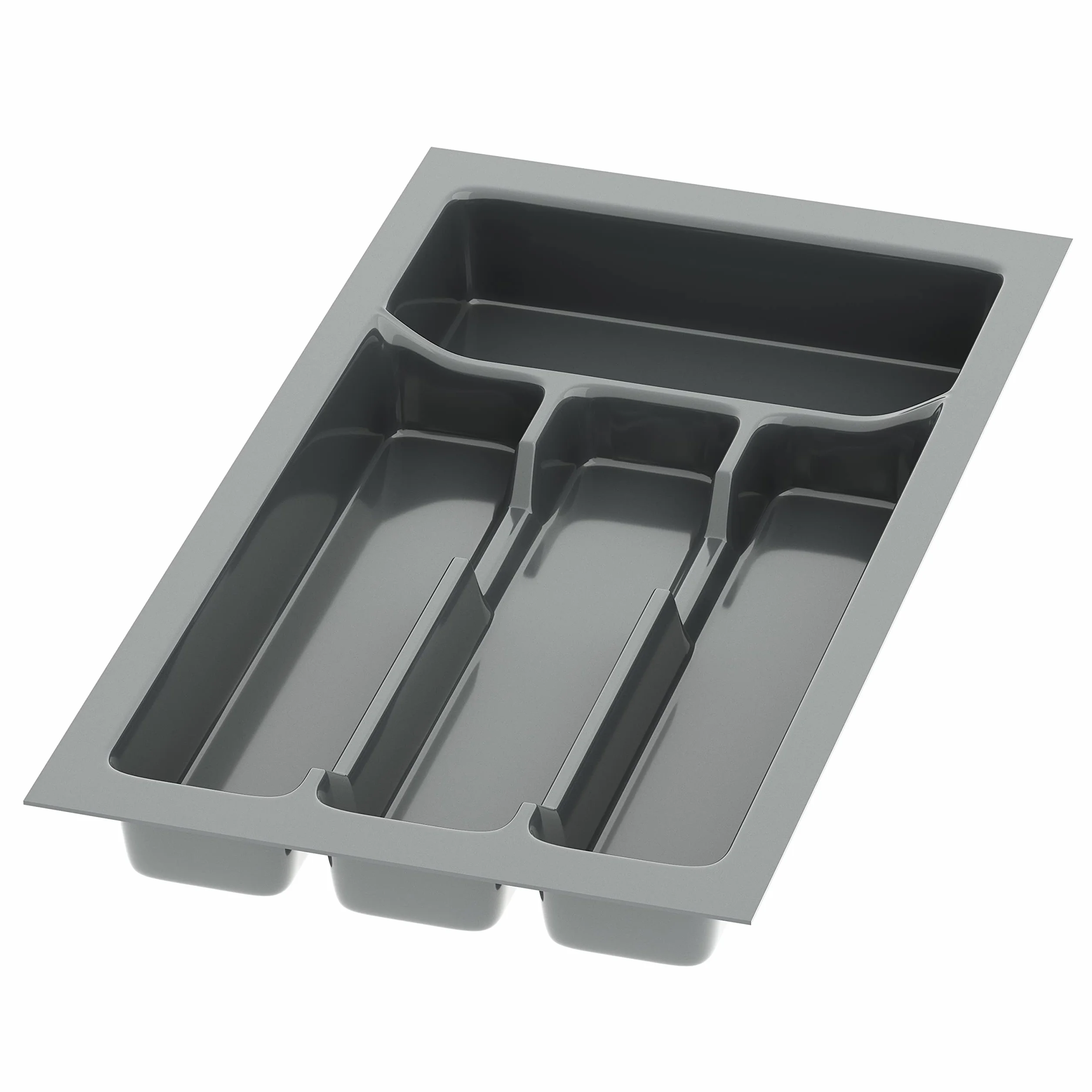 sossai® Divio taca na sztućce do szuflad 30 cm, 23 x 43 cm (szerokość x głębokość), można przyciąć do rozmiaru, 4 przegródki, kolor: antracytowy, system organizera tacki na sztućce