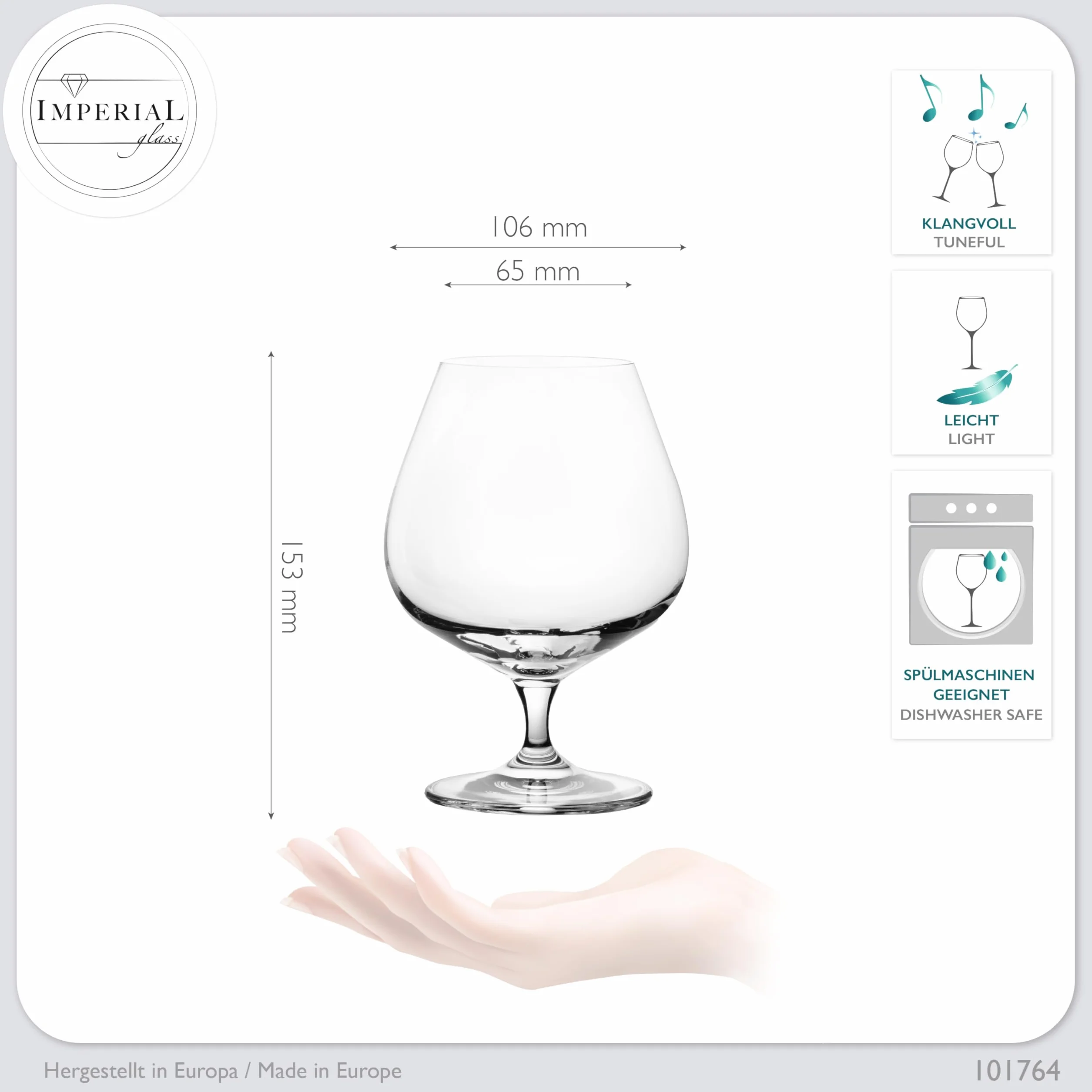 IMPERIAL kieliszki do koniaku 550 ml zestaw 6 sztuk szkło kryształowe