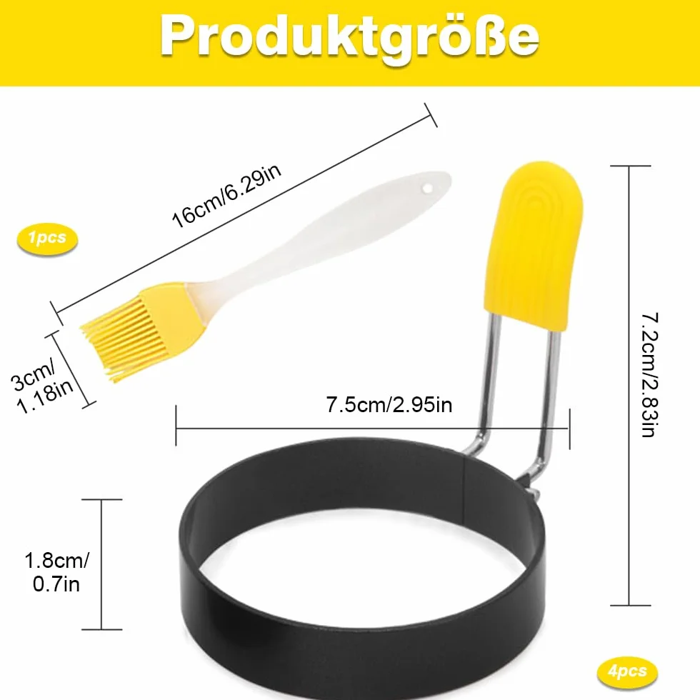 Foremki do jajek sadzonych ze stali nierdzewnej 7 cm 4 sztuki czarne