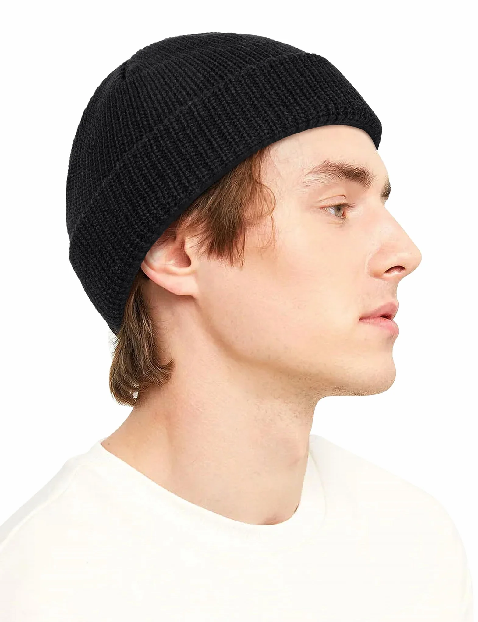 Kiiwah Dzianinowa czapka beanie unisex, składana czapka rybacka mini trawler beanie ciepła oddychająca styl na co dzień dla mężczyzn i kobiet (czarna), Czarny, Rozmiar uniwersalny