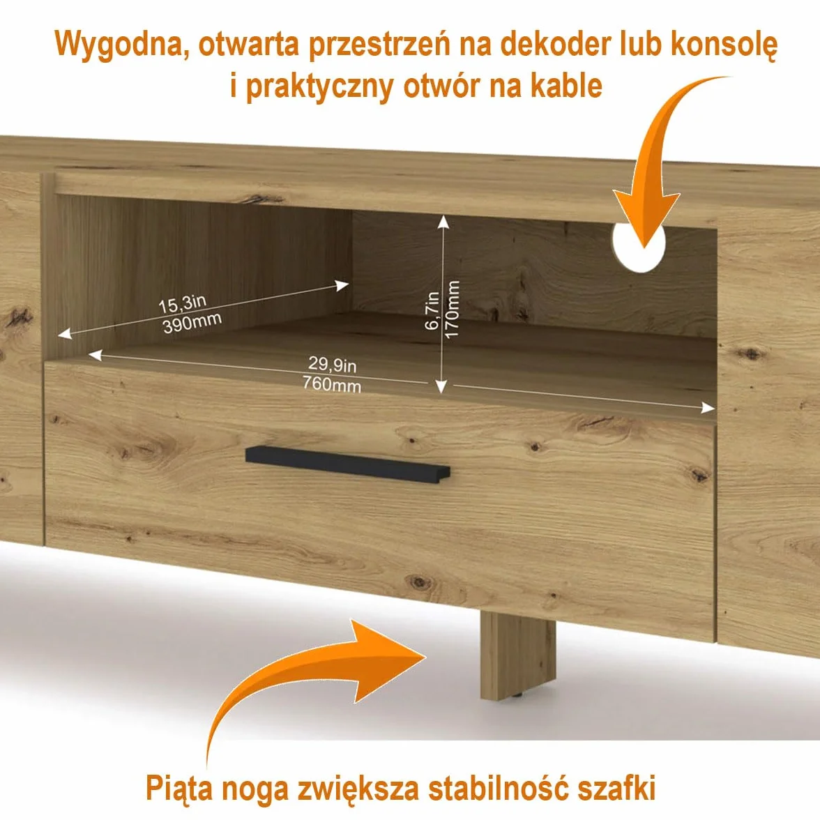 Szafka rtv 200 cm dąb artisan stojąca pod telewizor, do salonu i sypialni nowoczesna szafka telewizyjna, trwała płyta laminowana, wytrzymały stolik rtv, Nuka