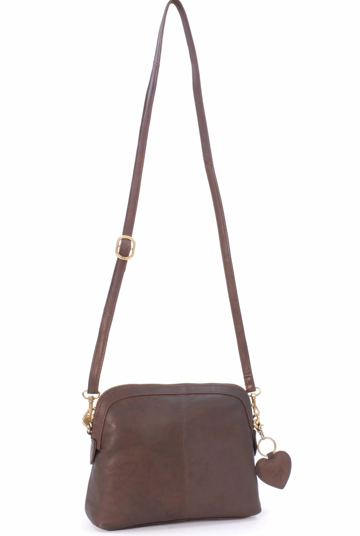 Gigi - Damska Mała Skórzana Torebka Crossbody - Torba na Ramię z Długim Regulowanym Paskiem - Brelok w Kształcie Serca - Othello 10190