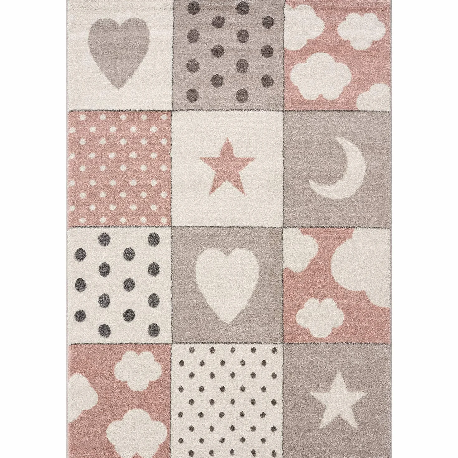 Dywan dziecięcy patchwork serce gwiazdy chmura różowy 120 x 170 cm