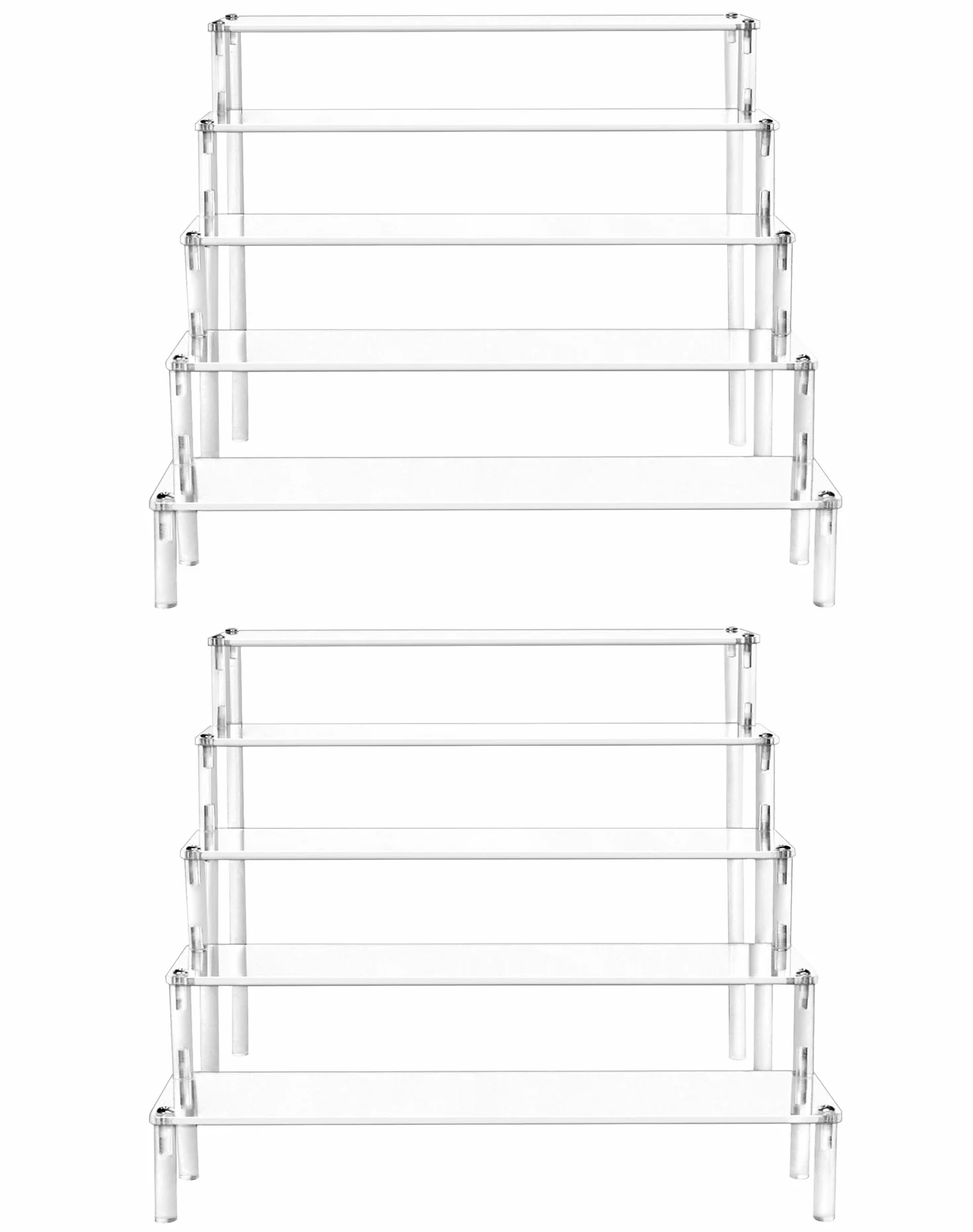 QWORK® 2-Pack 5-poziomowe akrylowe stojaki ekspozycyjne, przezroczysta akrylowa półka podwyższająca na figurki, biżuterię, babeczki, szminki, lakiery do paznokci, przyprawy - 30x32x25cm