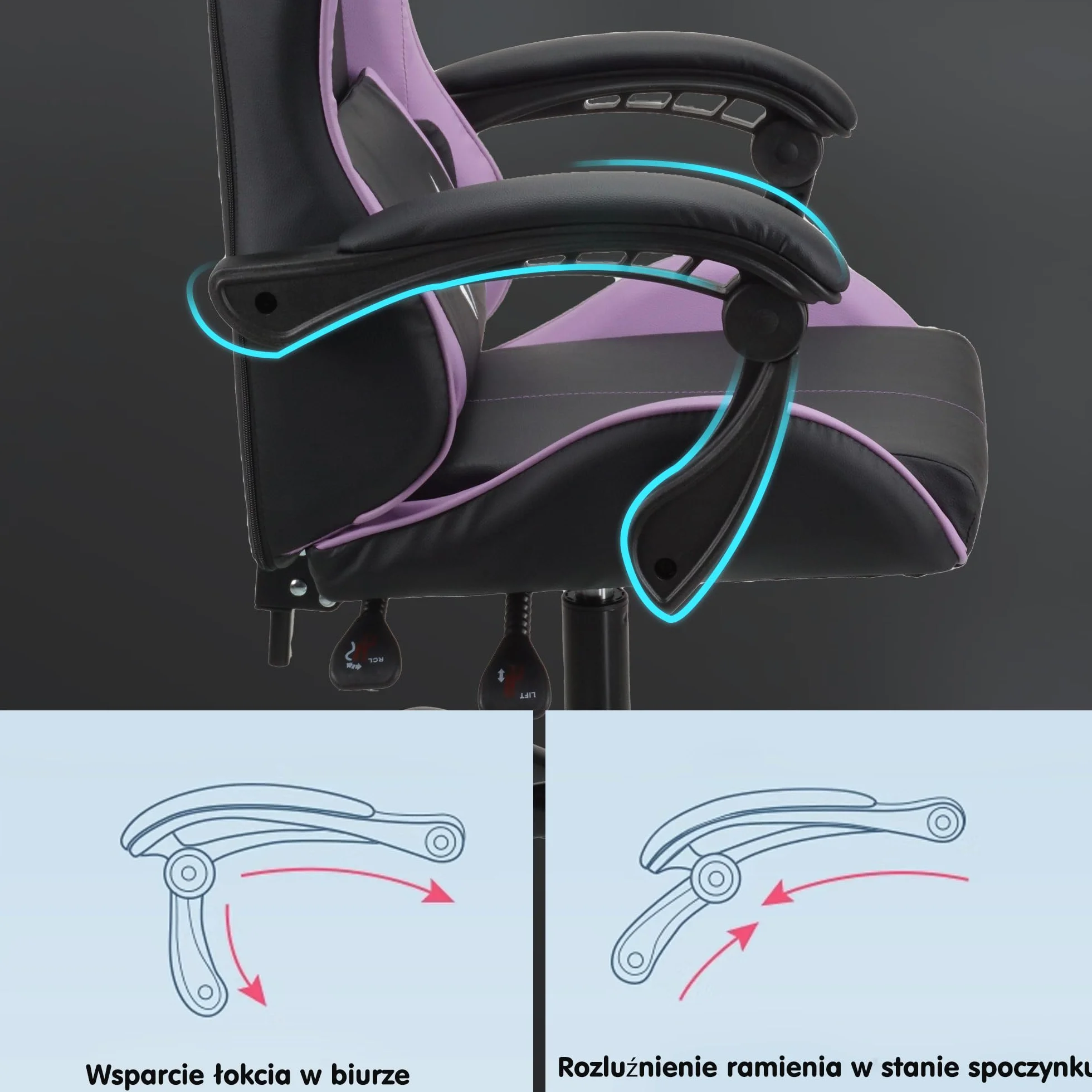 Krzesło do gier biurowe obrotowe ergonomiczne skórzane Fioletowy