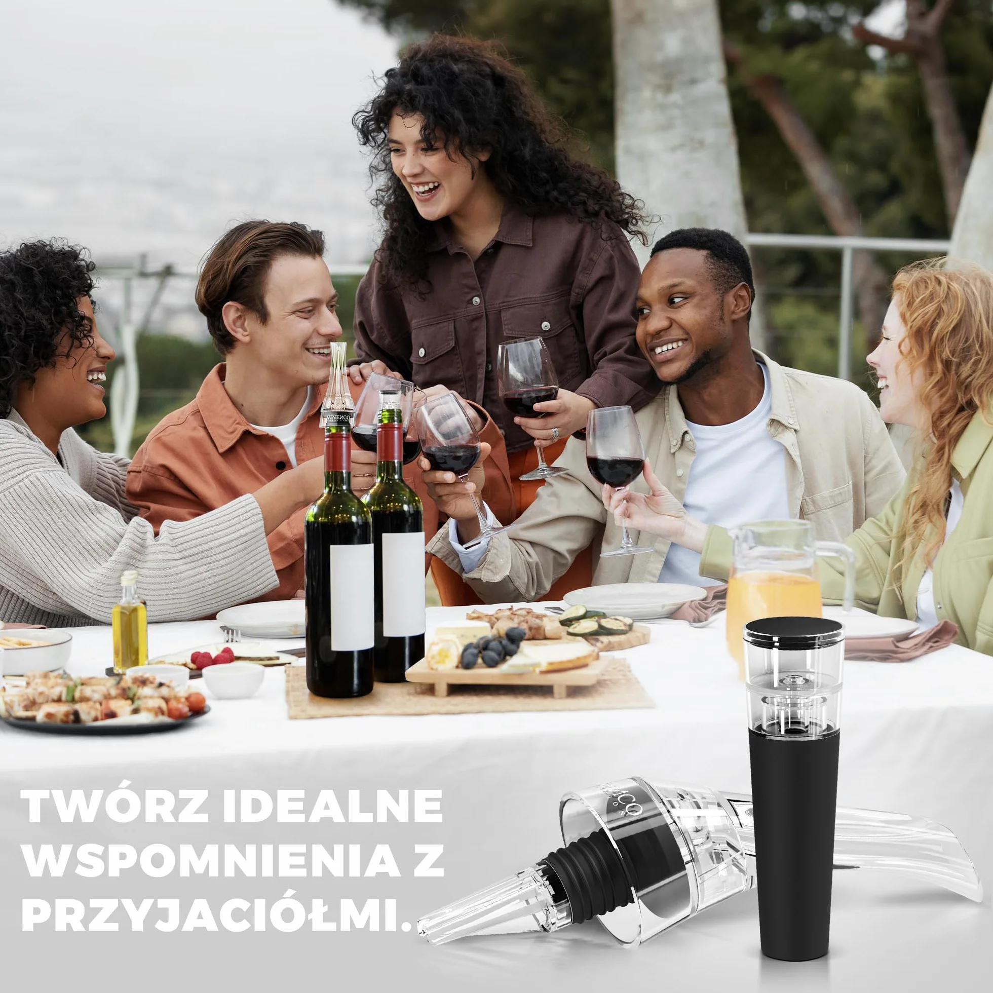 Karafka Z Napowietrzaczem - Niekapiący Nalewak Do Wina, Przez Kieliszek | Do Wina Czerwonego, Do Butelek - Prezent Kobieta Mężczyzna Urodziny Somellier Białe Różowe Słodkie Wytrawne Niekapiąca