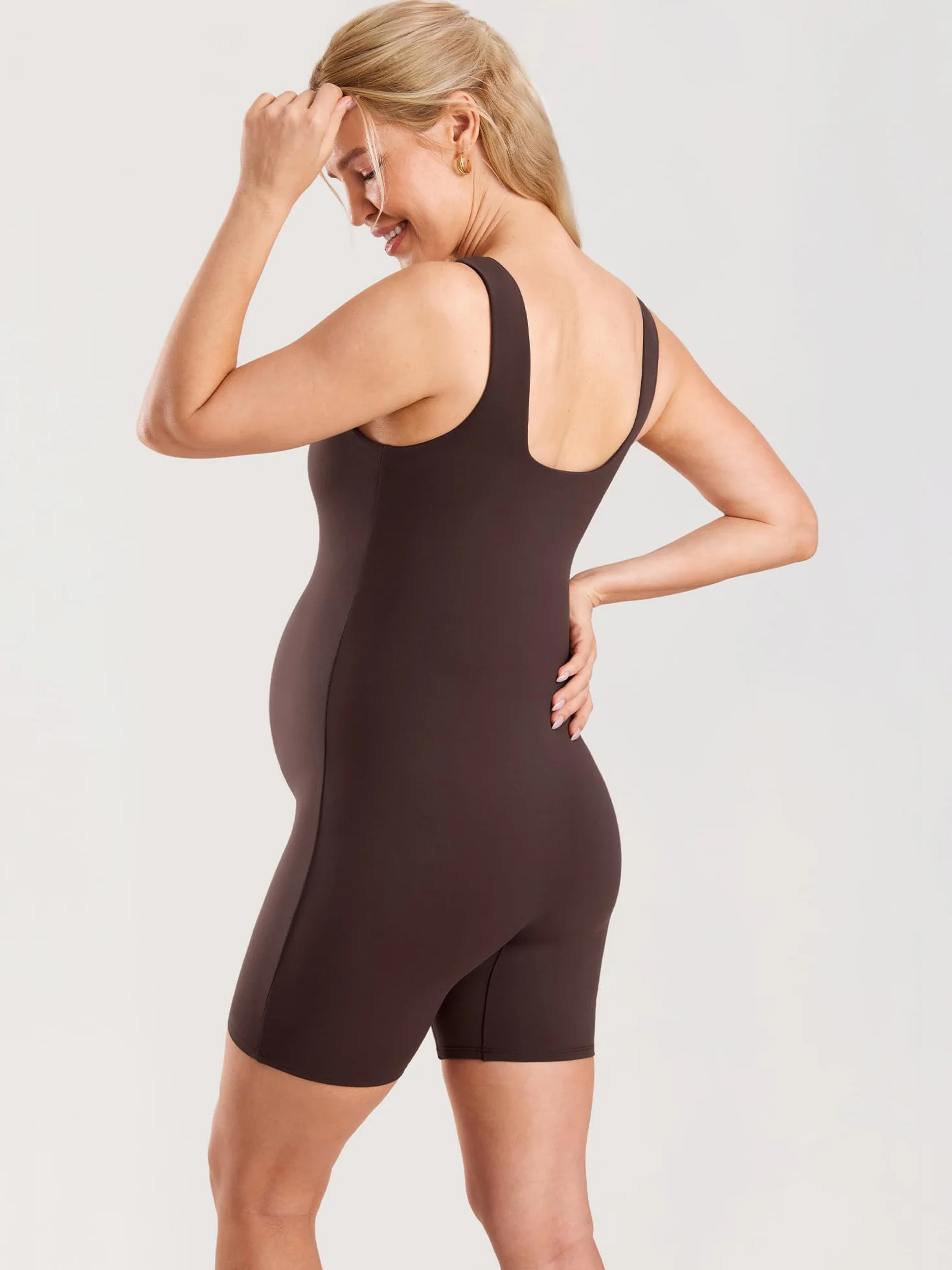 MOMANDA Damski Ciążowy Bodysuit Bezrękawy Spodenki Jumpsuit Kwadratowy Neck Tank Top dla Ciąży