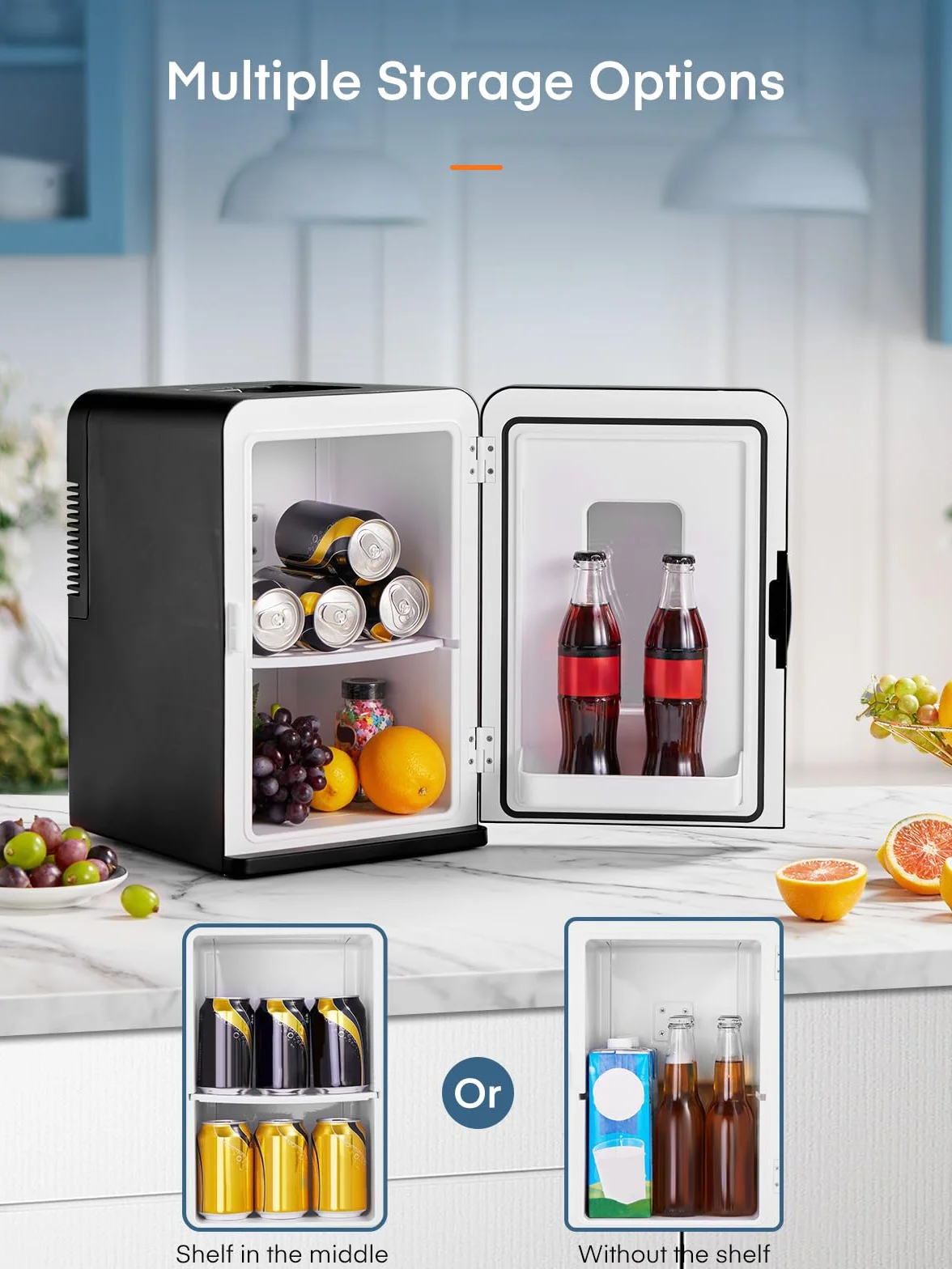 FOHERE Lodówka mini, 15 l / 21 puszek, lodówka mini do domu, 12 V DC/220 V AC, mała lodówka z funkcją utrzymywania temperatury produktów ciepłych/zimnych, napojów, kosmetyków, tryb Max i ECO, Czarny