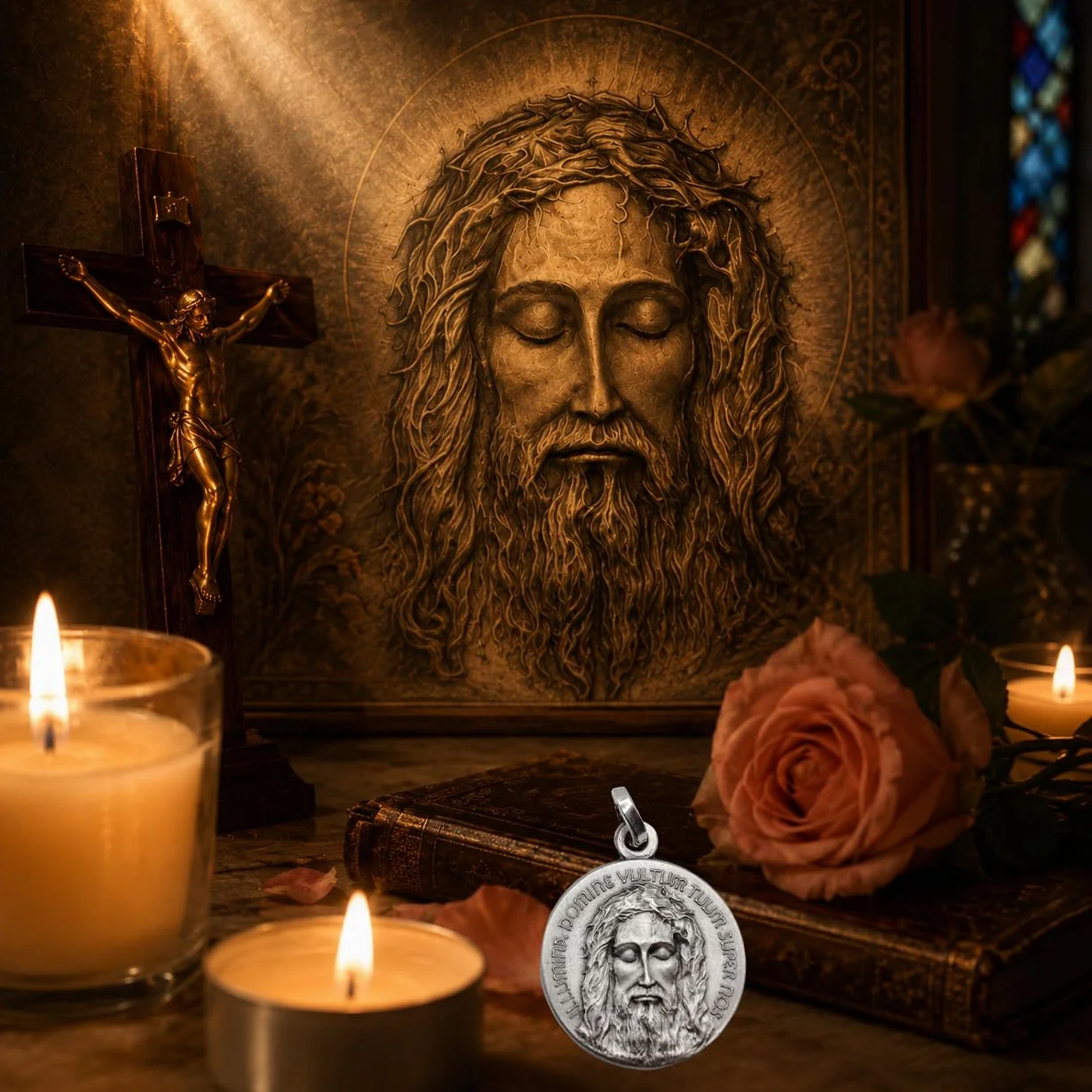 I G J Srebro wysokiej próby 925 Medal Świętej Twarzy Chrystusa, Srebro szterlingowe, Bez kamienia