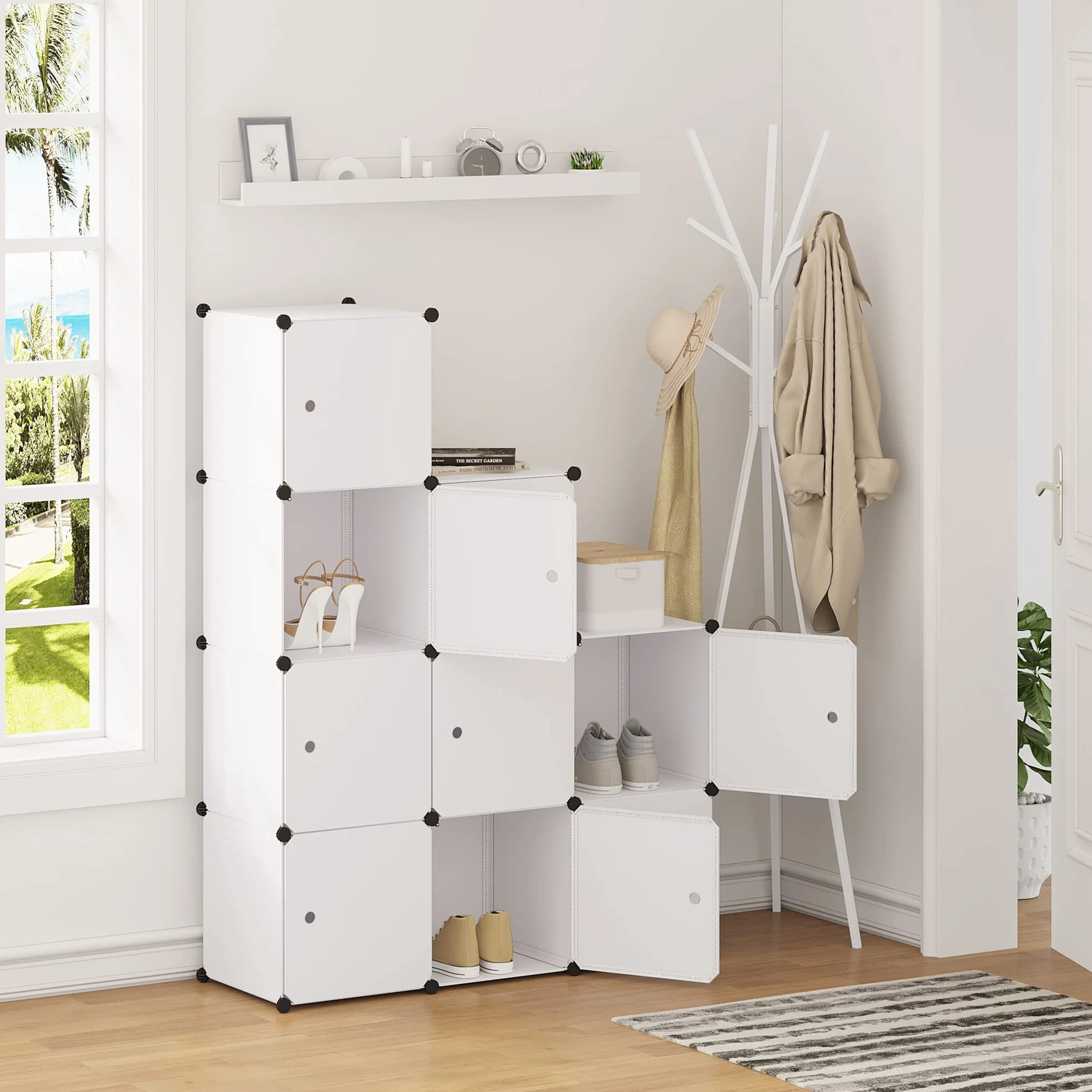 WOLTU szafa SR0055ws DIY system półek wtykowa regał z drzwiami 9 przegródek plastik 111x37x111cm biały