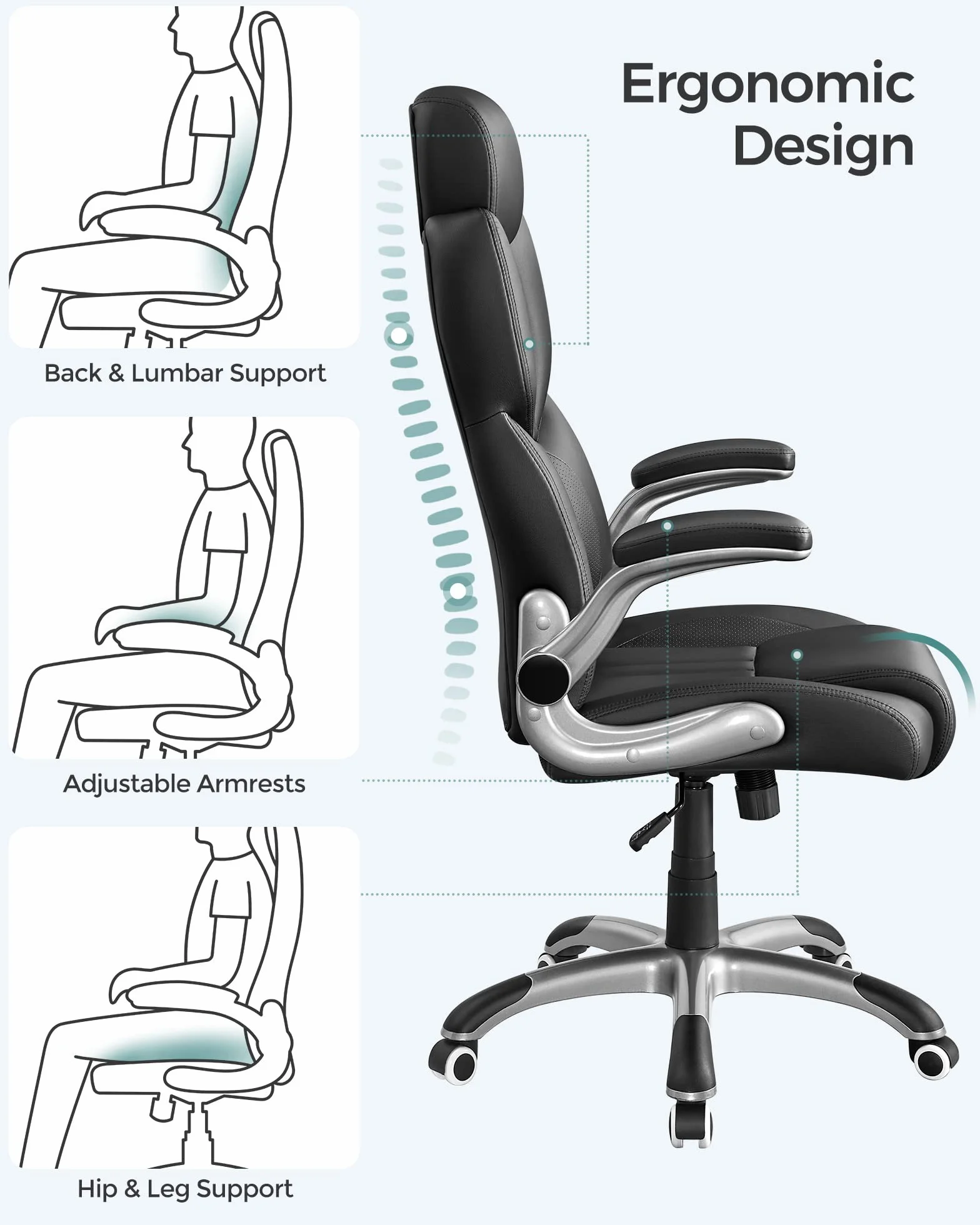 SONGMICS Fotel biurowy ergonomiczny obrotowy OBG65BK 150 kg czarny