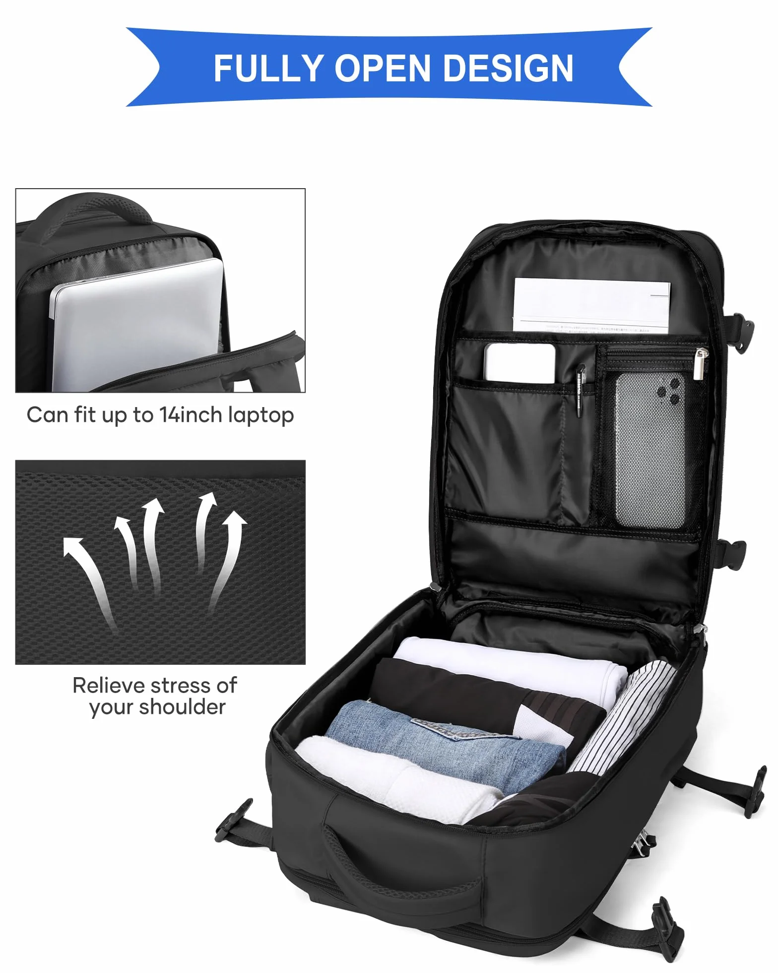 SZLX Duży Plecak Podróżny dla Kobiet, Ryanair 40x30x20 Plecak Wizz Air Cabin Bag Plecak Wodoodporny Plecak Biznesowy na Laptopa Podróżny dla Mężczyzn Bagaż Podręczny samolotowy z przegrodą na buty