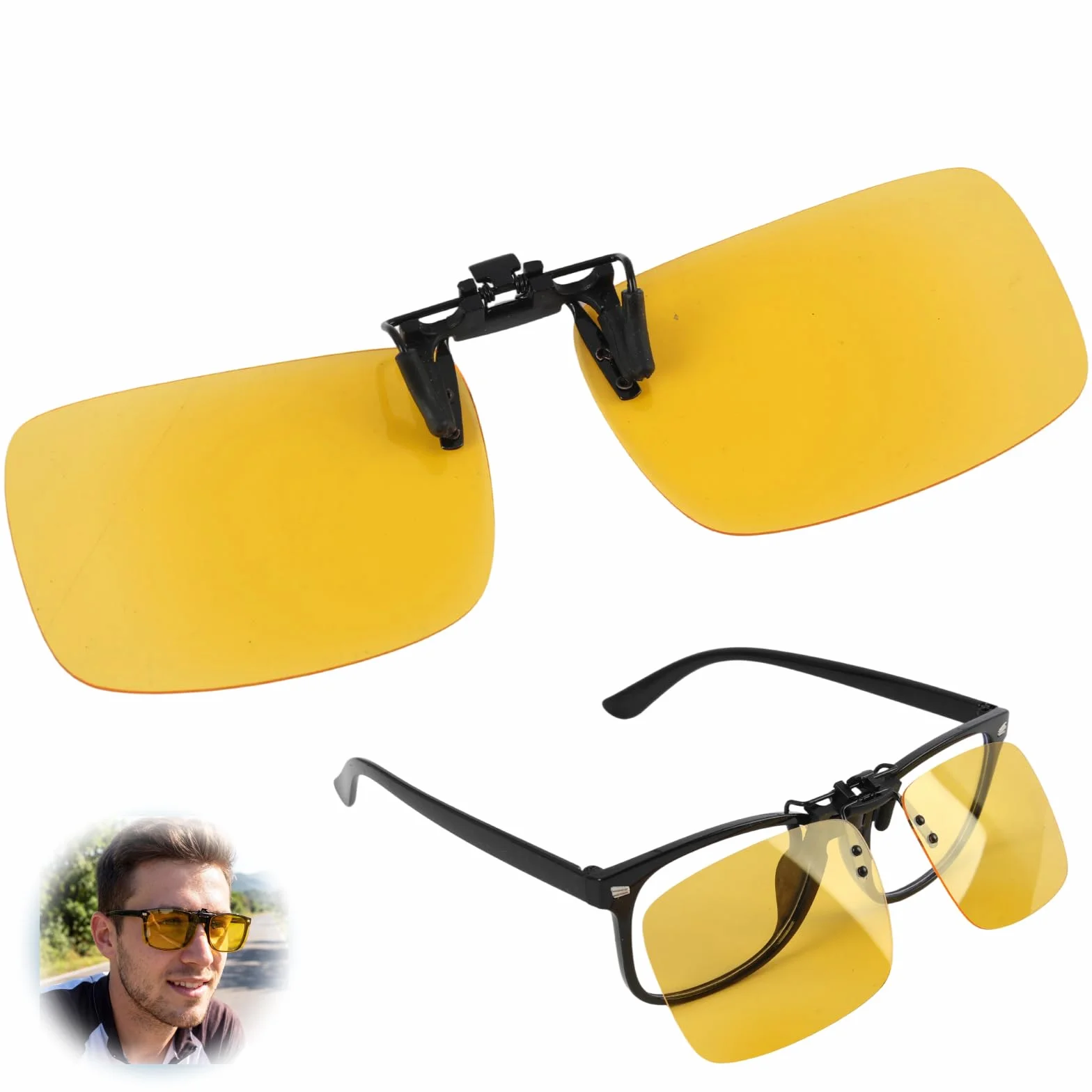 Klips do okularów do jazdy nocnej żółte soczewki HD, okulary polaryzacyjne antyodblaskowe, mocuje się do okularów, zmniejsza zmęczenie oczu, mężczyzna kobieta
