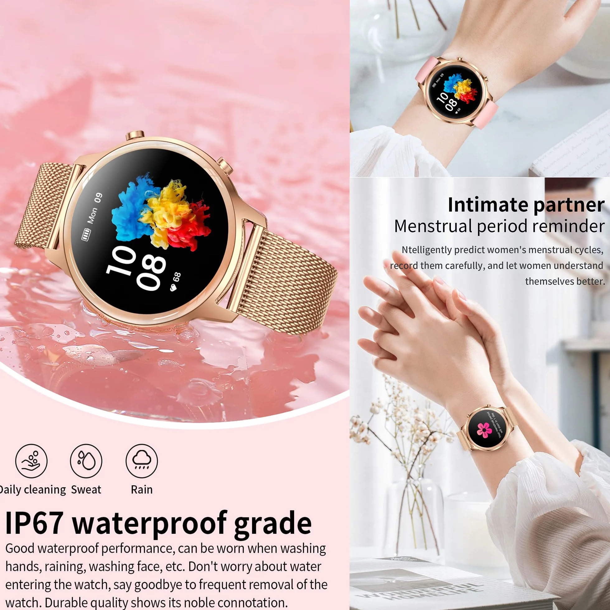 Smartwatch damski z funkcją telefonu, 2022 1,32" HD, z pełnym ekranem dotykowym, z połączeniami Bluetooth, IP67 Fitness Tracker SpO2, pulsometr monitor snu, kalorie, Android iOS (złoty)