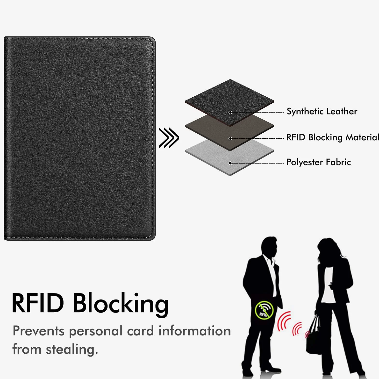 Fintie Etui ochronne na paszport, książeczkę szczepień, wysokiej jakości etui ze sztucznej skóry, organizer podróżny z blokadą RFID, na karty kredytowe, dowód osobisty, dokumenty podróżne, czarny