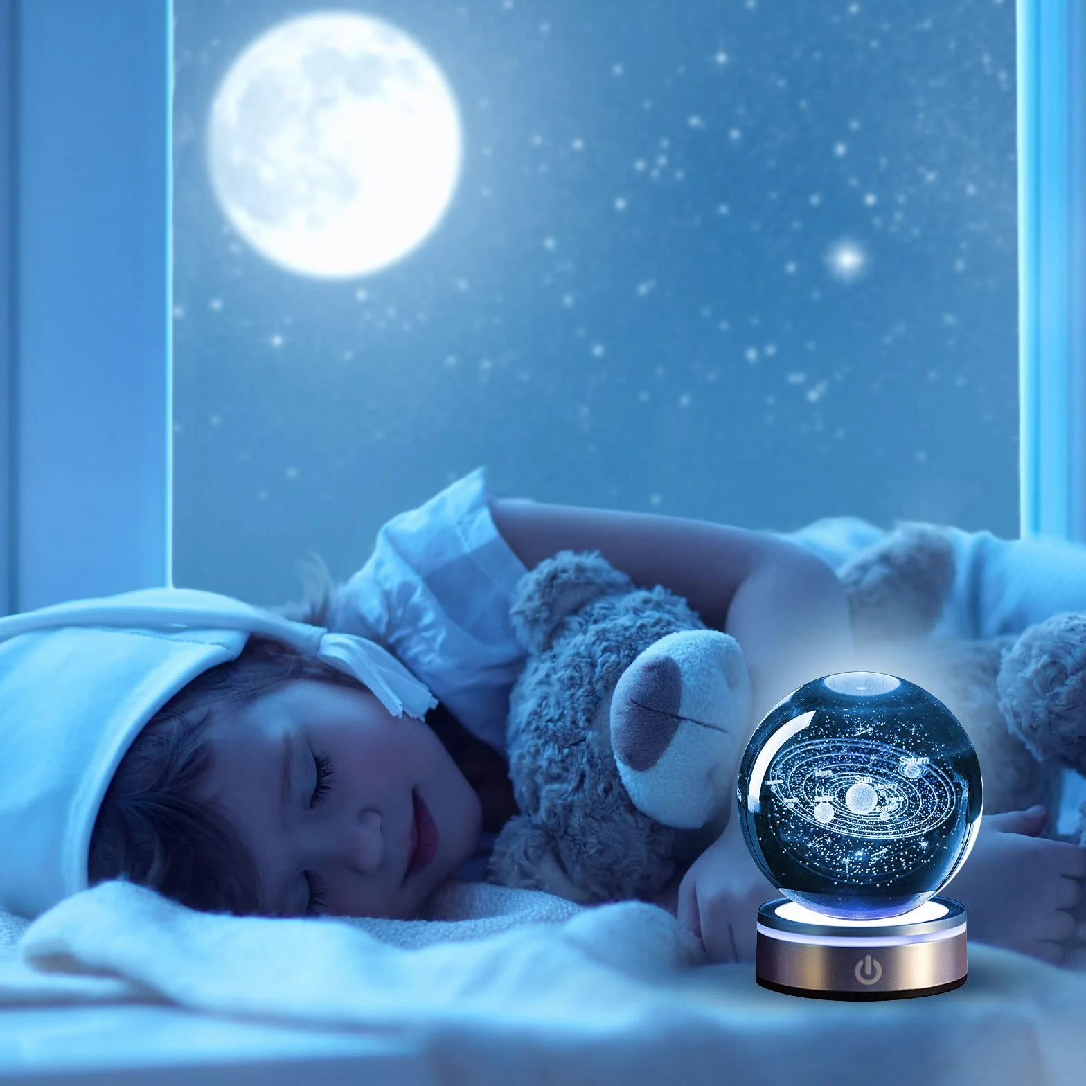 GAESHOW Szklana kula 3D Układ Słoneczny 8cm z podstawą lampy LED