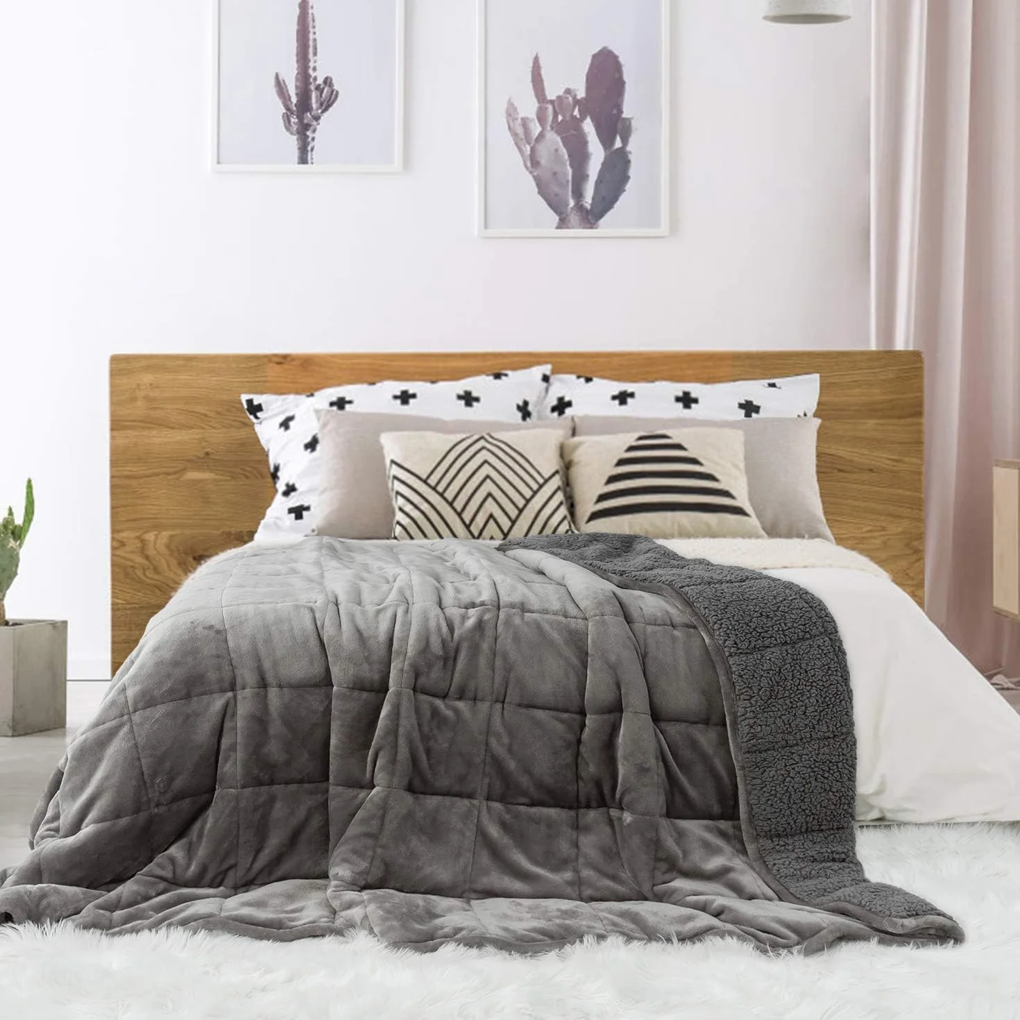 Sivio koc obciążeniowy 7kg Sherpa flanelowy dwustronny Queen 150x200cm szary