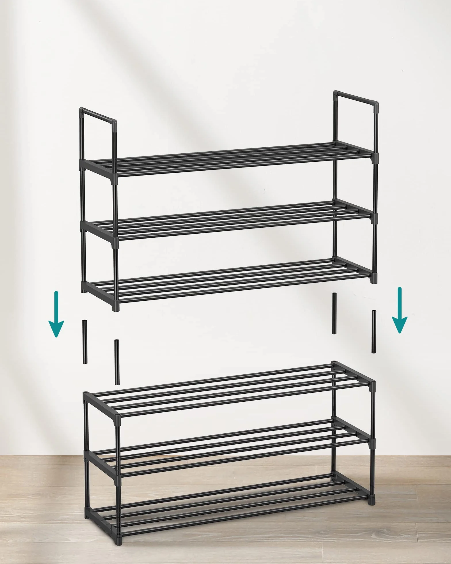 SONGMICS Regał na buty, 3-poziomowy, metalowy, 12-15 par, do korytarza, salonu, sypialni, 30 x 92 x 55 cm, czarny, LSA303B02