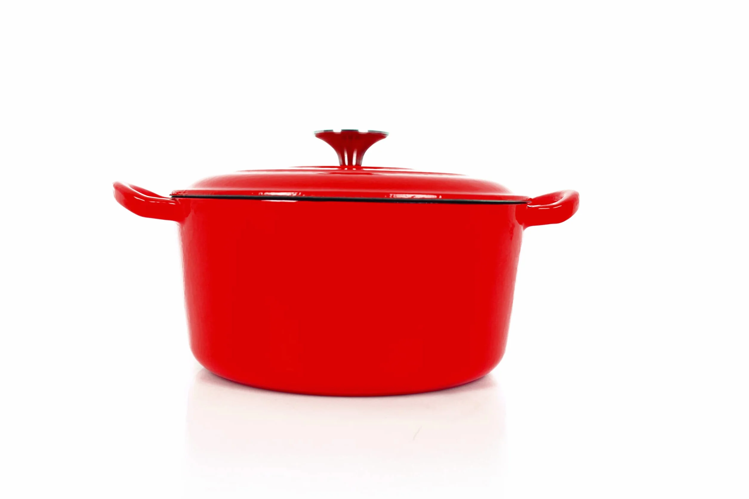 Echtwerk Cast Iron Dutch Oven with Enamel Coating, Cast Iron Pot, Roasting Dish with Lid, Bread Baking Pot Round, Suitable for Oven, Grill, BBQ and Induction, Red, 3.5 L