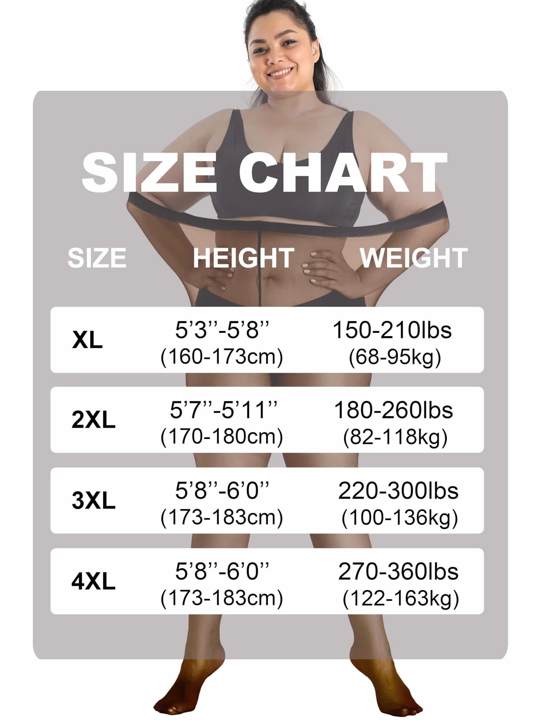 HeyUU Przezroczyste rajstopy plus size dla kobiet, ultra cienkie rajstopy wzmocnione palce pończochy z wysokim stanem XL-4XL