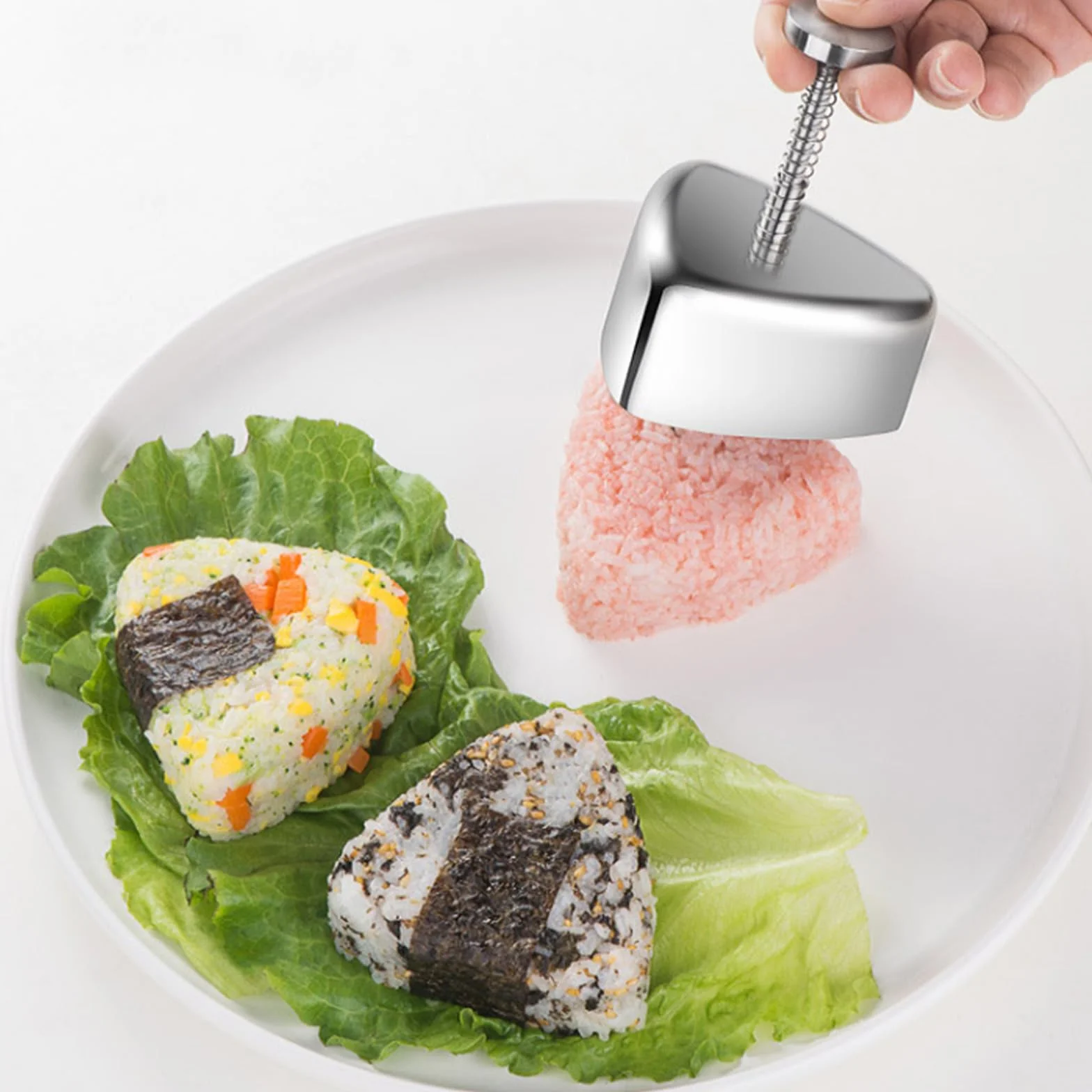 Onigiri forma do robienia trójkątnych kulek ryżowych ze stali nierdzewnej i łyżki do ryżu