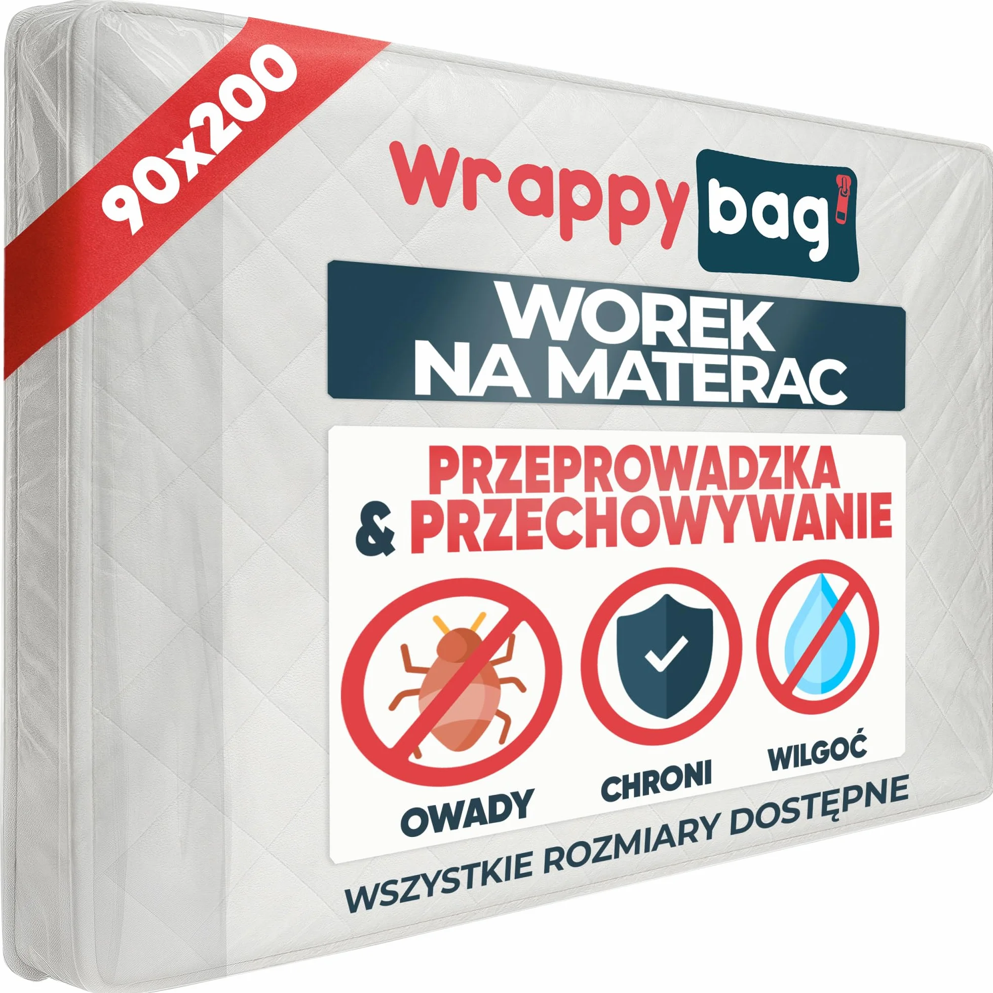 WRAPPYBAG Plastikowy Pokrowiec Ochronny na Materac 90 x 200 cm Torba do Przechowywania z Zakładką