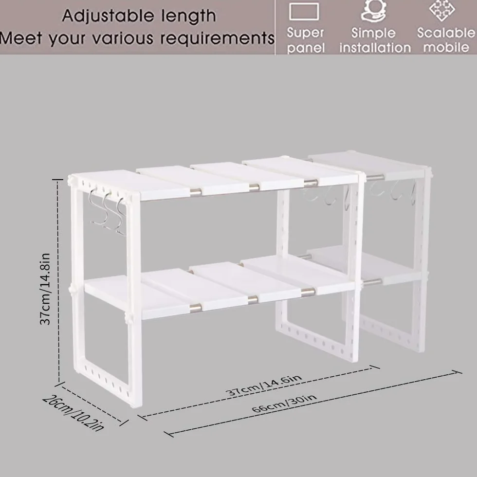 SMONTER Wysuwany organizer pod umywalkę z 10 panelami i stalową rurą z haczykami, biały