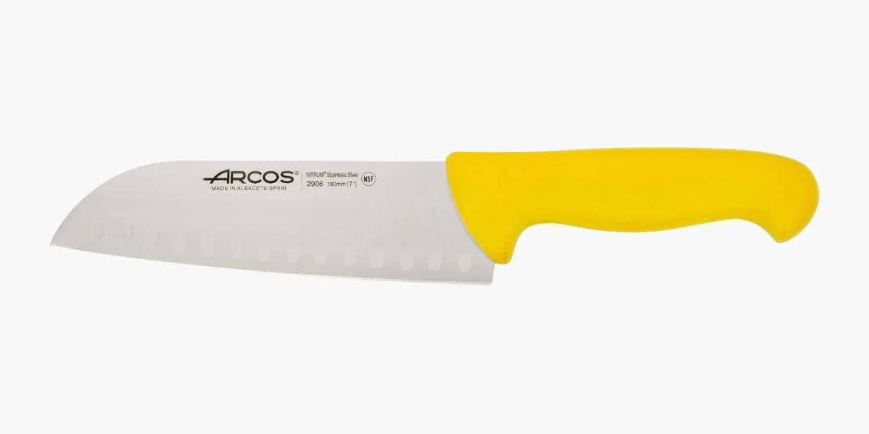 Arcos 290600 seria 2900-santoku azjatycki nóż nóż nóż nóż nitrm 180 mm (7,09 cala) - uchwyt polipropylenowy żółty kolor, 18/8 stal nierdzewna