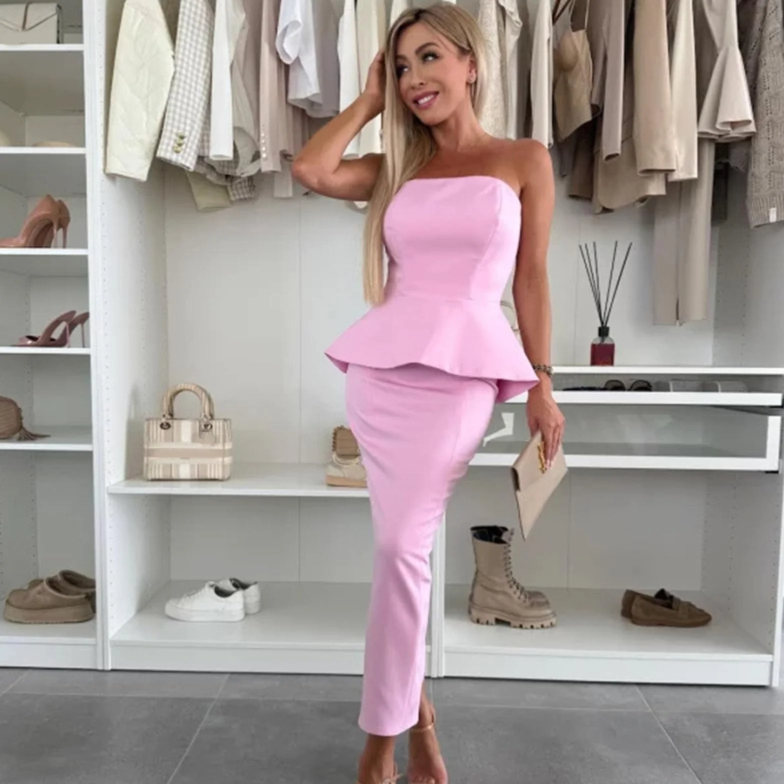 Owijany top na klatkę piersiową, 2 sztuki, damski kombinezon z tyłu, bandeau, krój A-Line, smukły krój, rozcięcie na bal, wesele, formalne przyjęcie