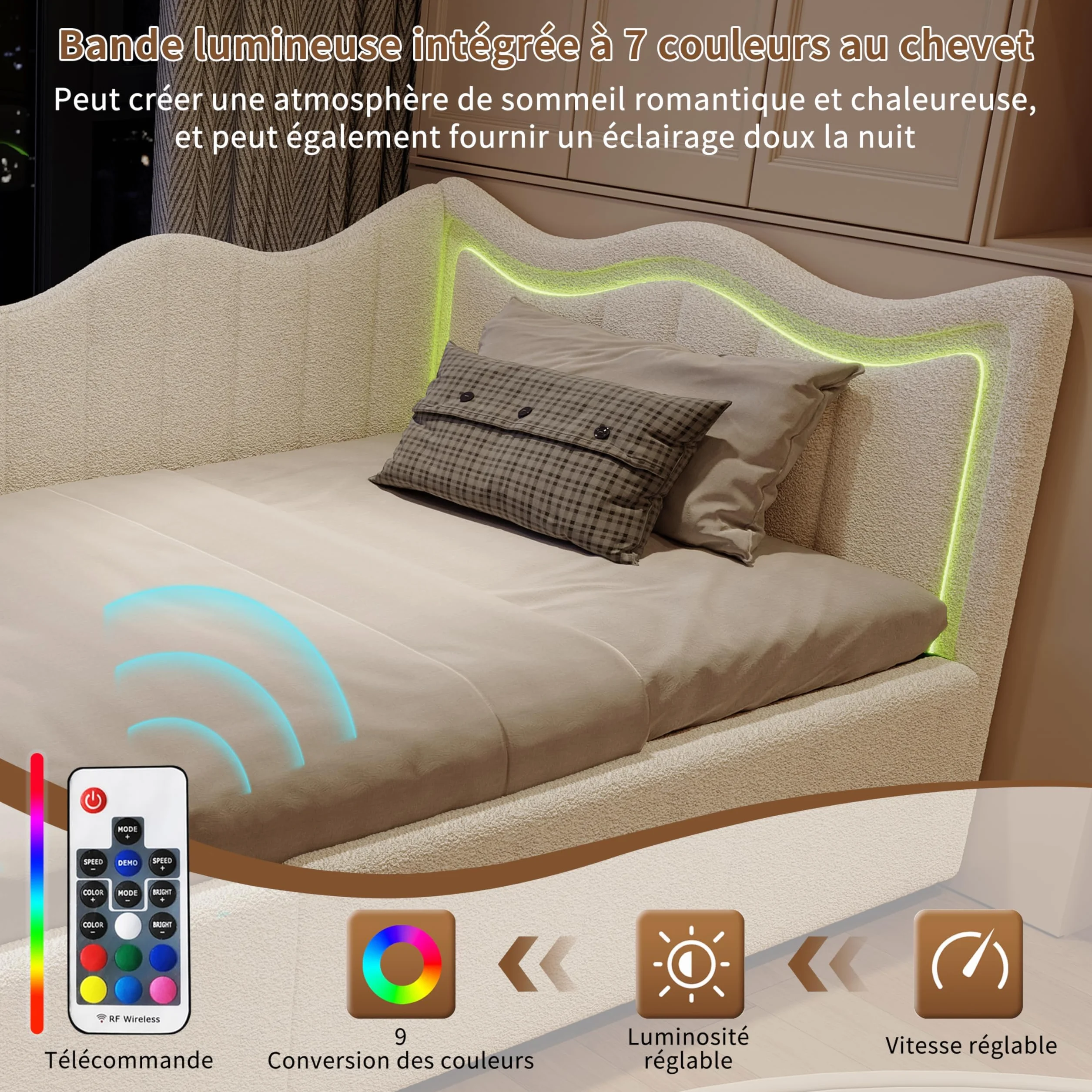 Łóżko 90 x 200 z hydraulicznym miejscem do przechowywania, sofa łóżko ze światłem LED, tapicerowane łóżka z łóżkiem na listwach, łóżka dla dzieci 90 x 200 z zagłówkiem, aksamitne Teddy, białe