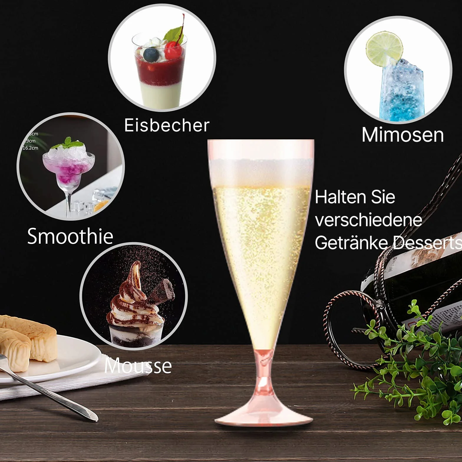 Plastikowe kieliszki do szampana zestaw 5 sztuk różowe