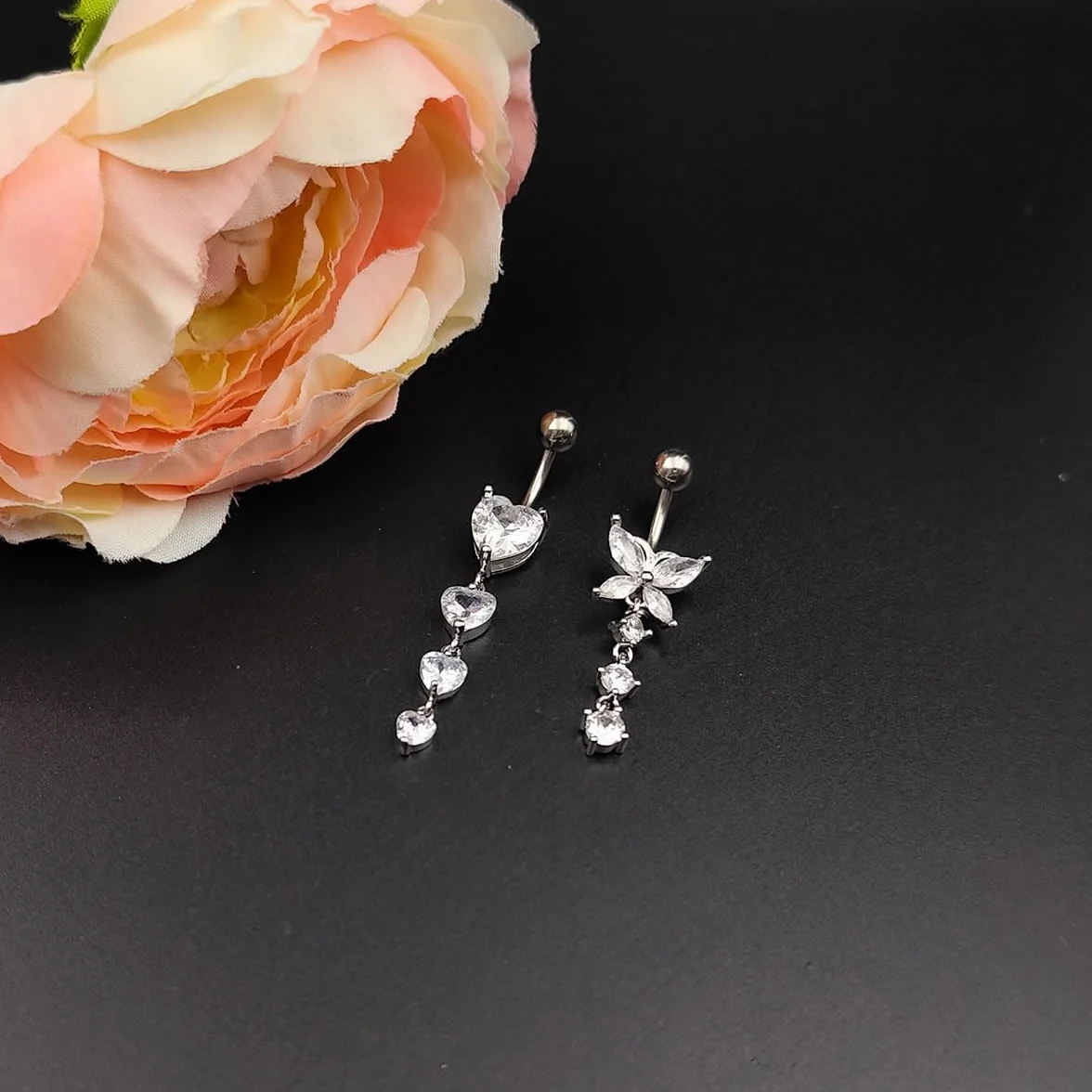 2-3-częściowy kolczyk do pępka 10 mm serce wisiorek piercing do brzucha 14G stal chirurgiczna piercing do pępka biżuteria srebrny złoty