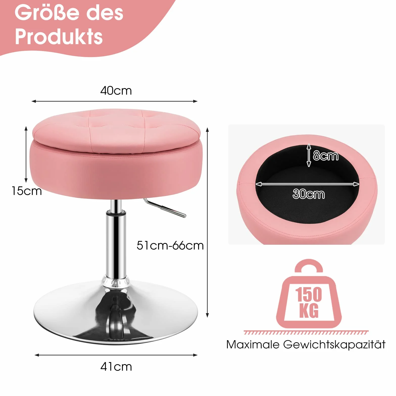 GOPLUS obrotowy stołek do makijażu, otoman z pokrywą, obrotowy taboret z regulacją wysokości 51-56 cm do salonu i sypialni (różowy)