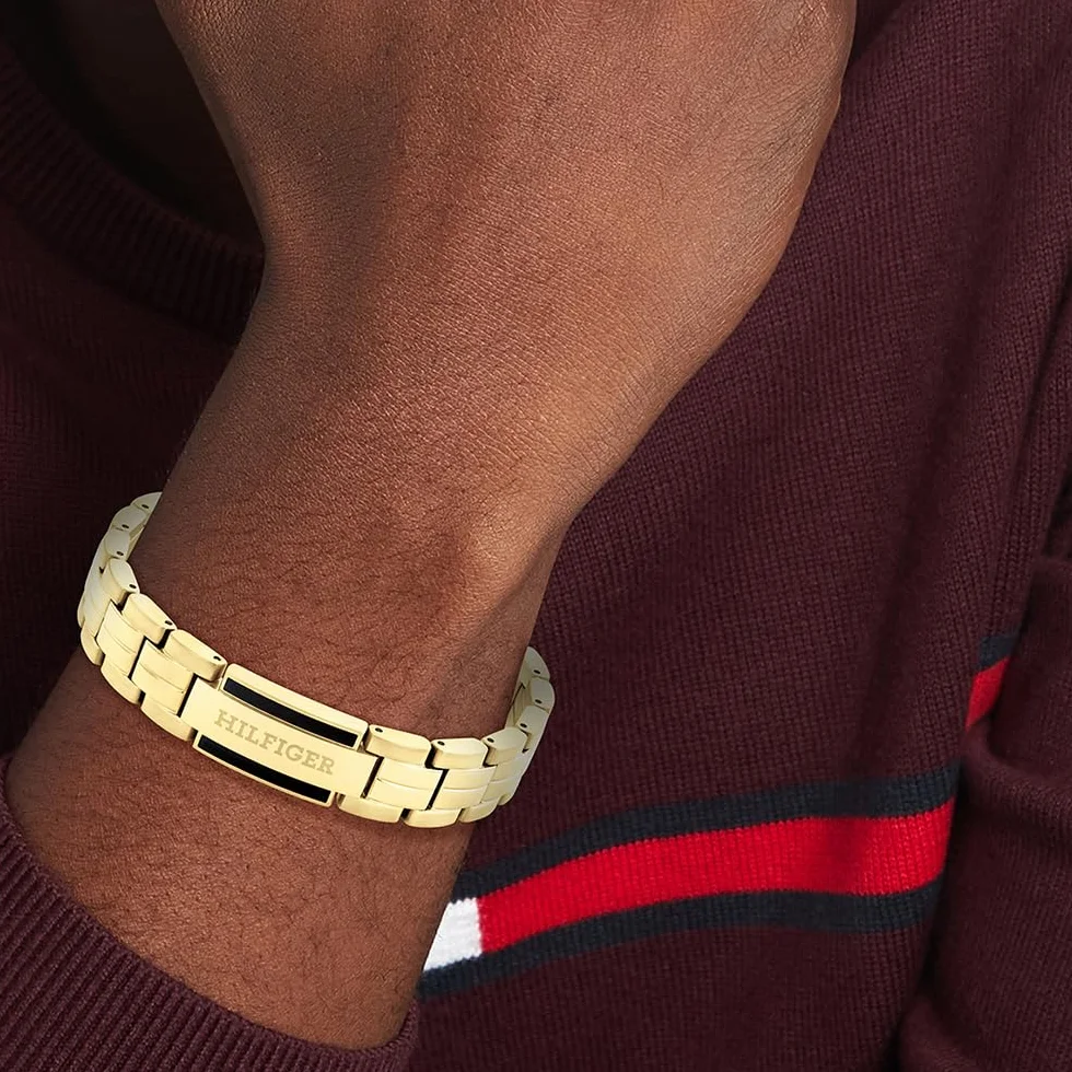 Tommy Hilfiger Biżuteria męska bransoletka ogniwowa ze stali nierdzewnej i żółtego złota, Jeden rozmiar, Stal nierdzewna, Bez kamieni szlachetnych
