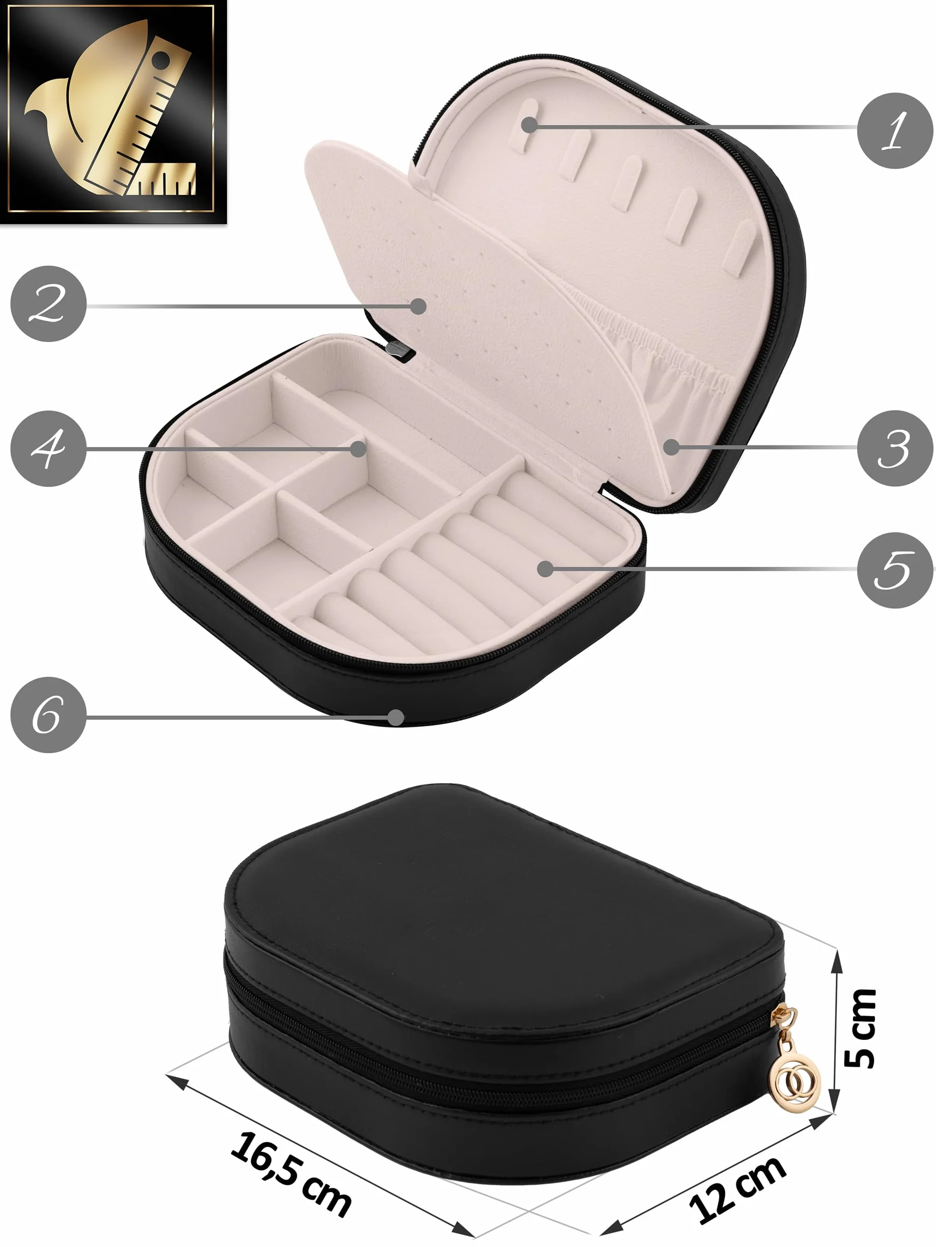 Szkatułka Na Biżuterię Etui Podróżne Małe Pudełko Do Przechowywania Biżuterii Organizer 16,5 x 12 x 5 cm Czarny