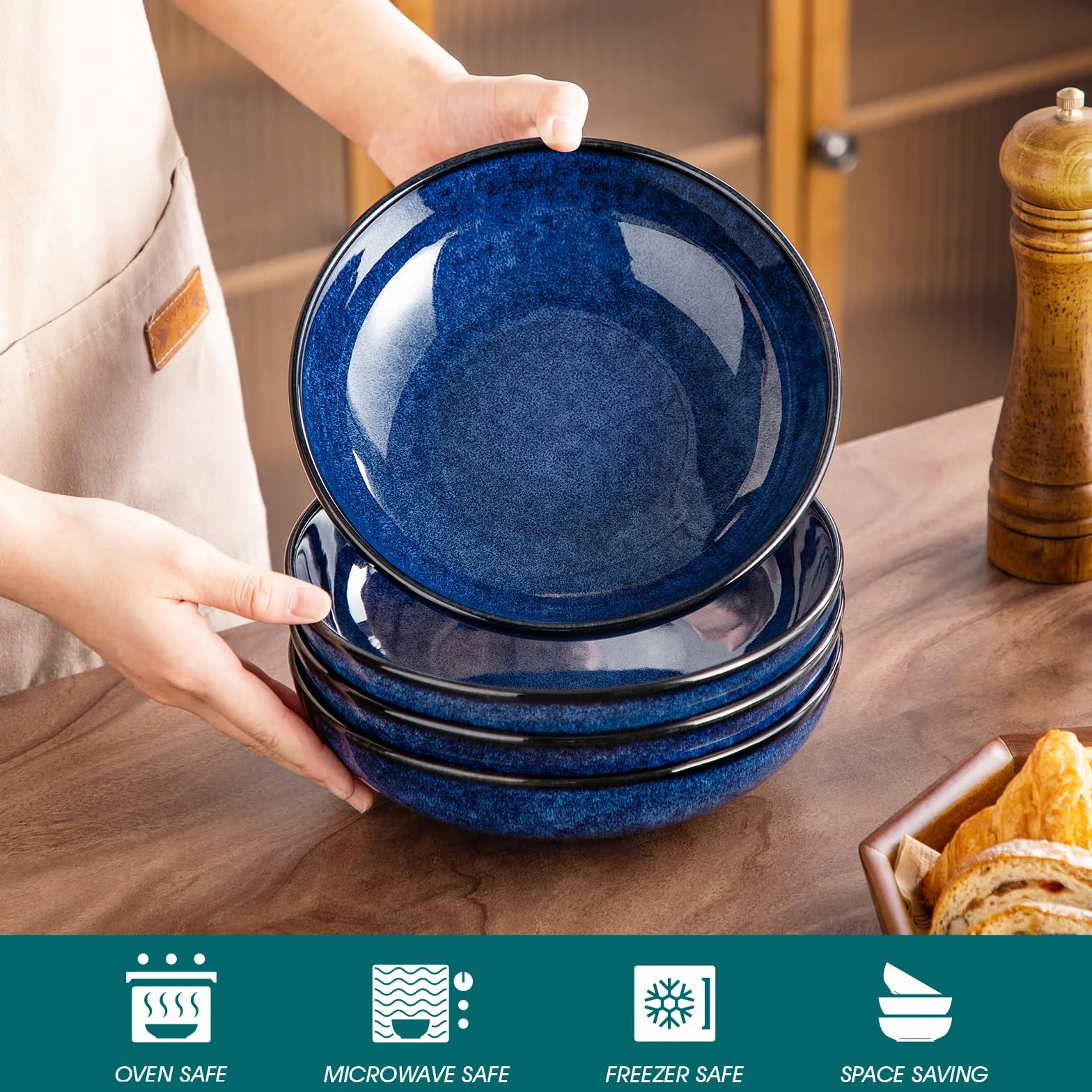 vancasso Stern Ceramiczna miska do makaronu, zestaw 4 sztuk, duże miski do sałatek do serwowania, bezpieczne w kuchence mikrofalowej, do kuchni, zestaw 4 misek z kamionki