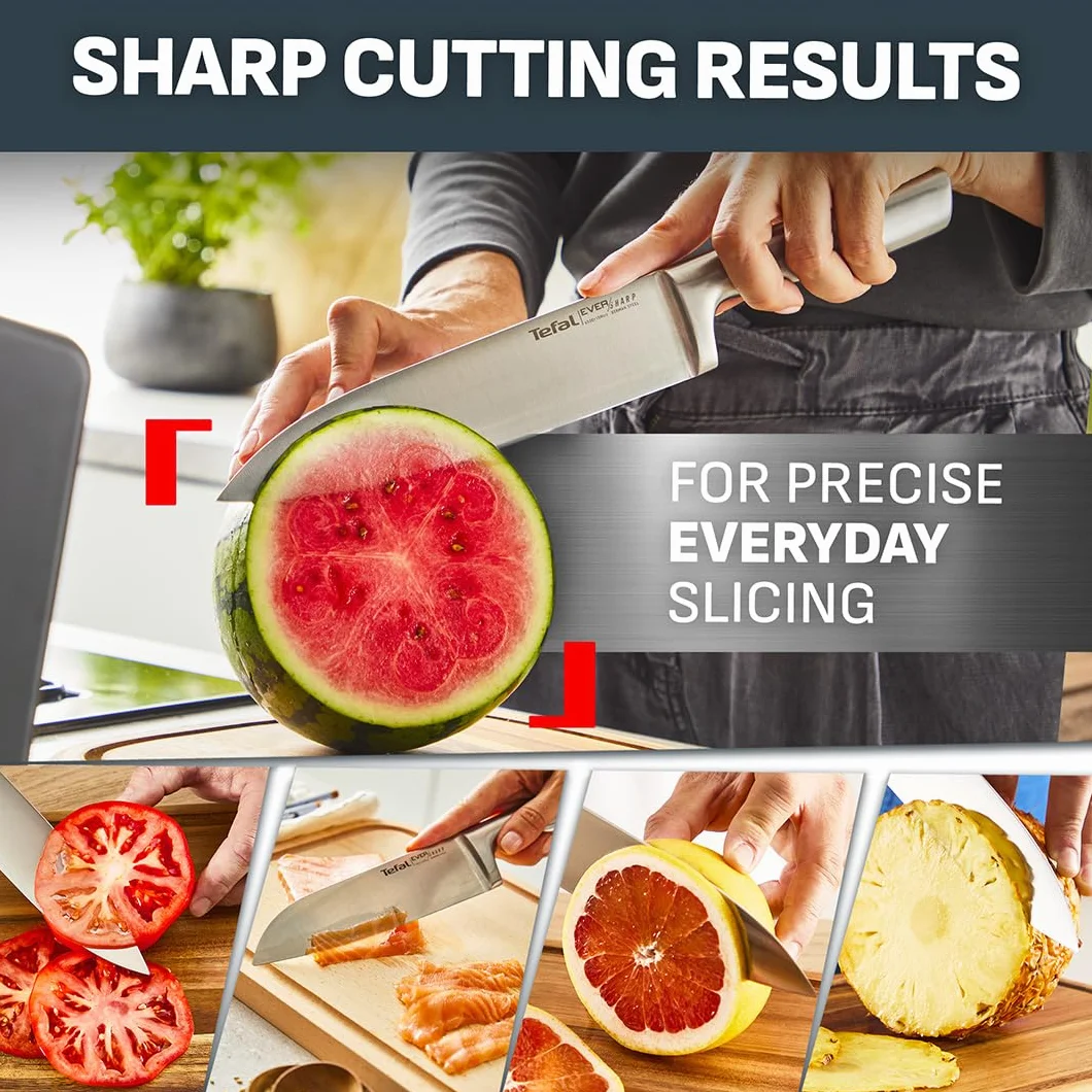 Tefal K2976S EverSharp Pro 5-częściowy Zestaw noży z samoostrzącym się blokiem, stal nierdzewna, czarny