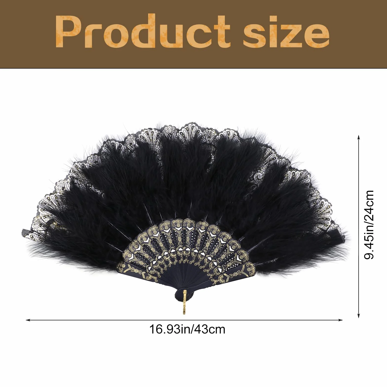 Mwoot Embroidered Flower Marabou Fan, lata 20-te Vintage Styl Folding Handheld Feather Fan, Fan Flapper Ręka do kostiumu Halloween Taniec Ślubna Impreza Prom Tea Party - Czarny