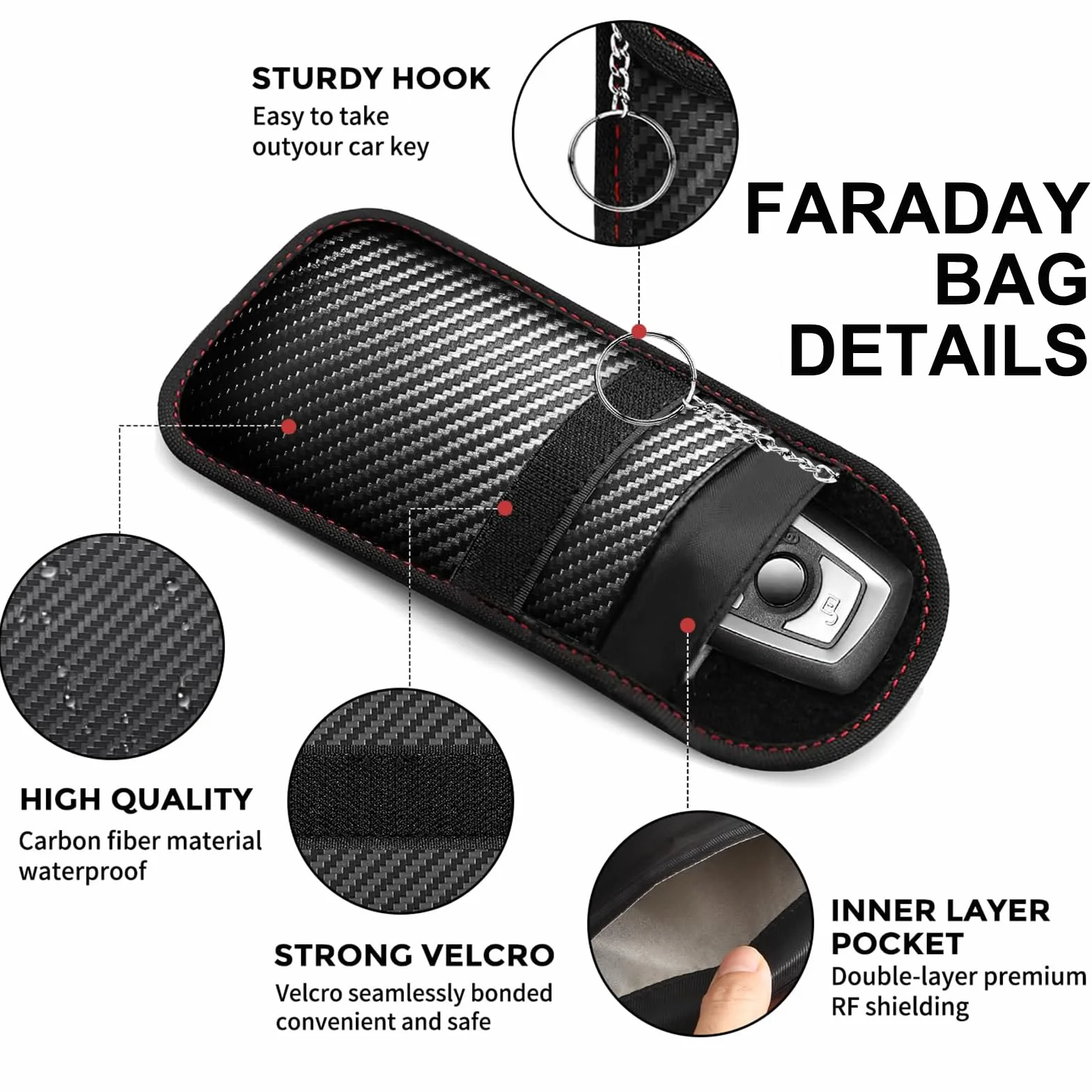 Etui na kluczyki samochodowe RFID blokowanie sygnału 2 sztuki 8x13 cm czarne