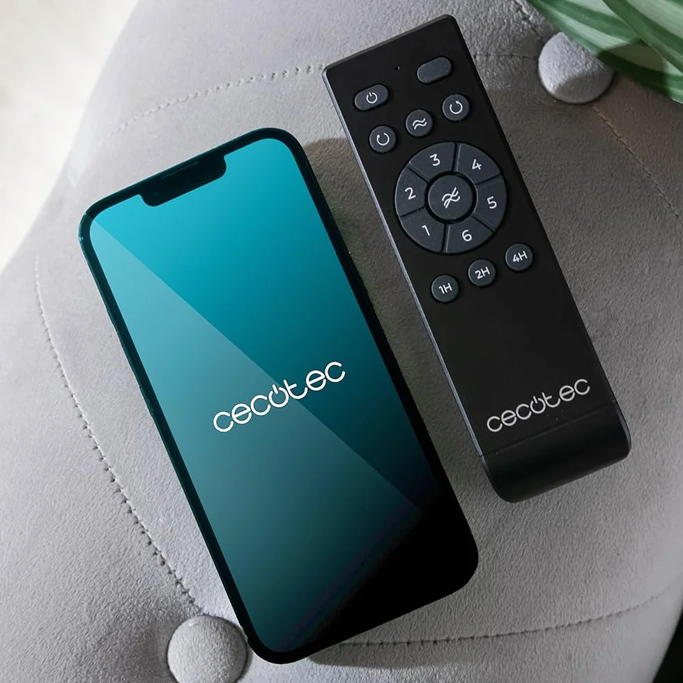 Cecotec Wentylator sufitowy EnergySilence Aero 5500 Aqua Black&Black, silnik prądu stałego 40 W, średnica 132 cm, niskie zużycie energii, Wi-Fi, zdalne, zewnętrzne, timer, lato i zima, cichy