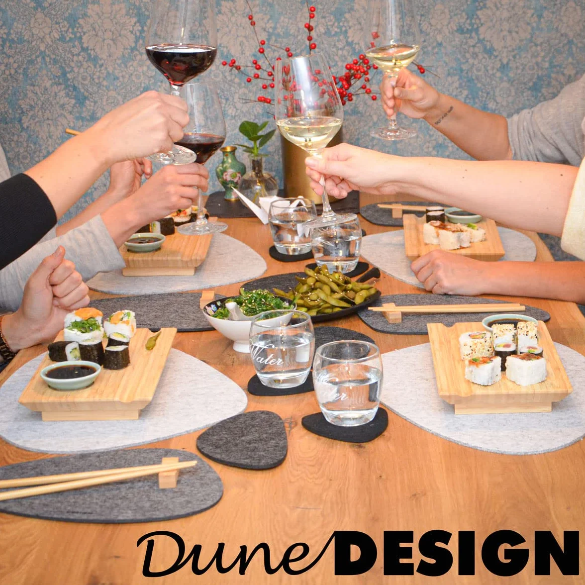 DuneDesign Zestaw naczyń do sushi dla 2 osób bambusowa taca do serwowania 27x16x4